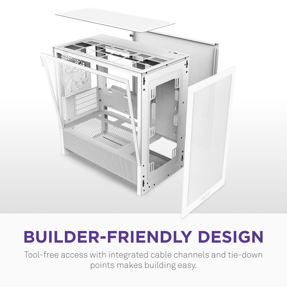 NZXT Gabinete H3 Flow Micro-ATX - Flujo de Aire optimizado - Incluye 1 Ventilador Trasero de 120 mm - Soporta GPU de tamaño Completo - Se Adapta a radiador Frontal de 280 mm y Superior de 240