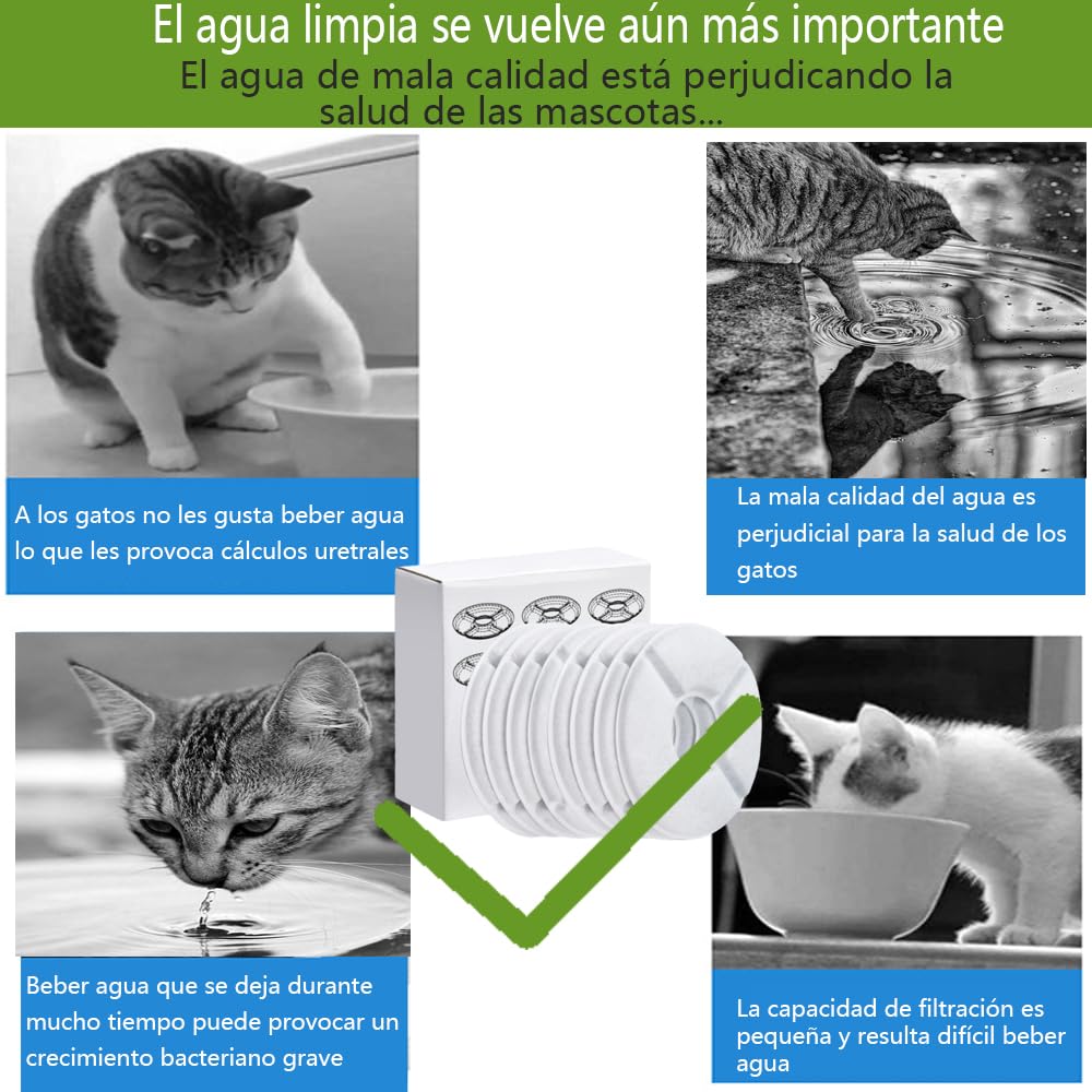 Filtros de Agua para Fuente de Gatos con Sistema de Triple Filtración y Carbón Activado 8 Paquetes
