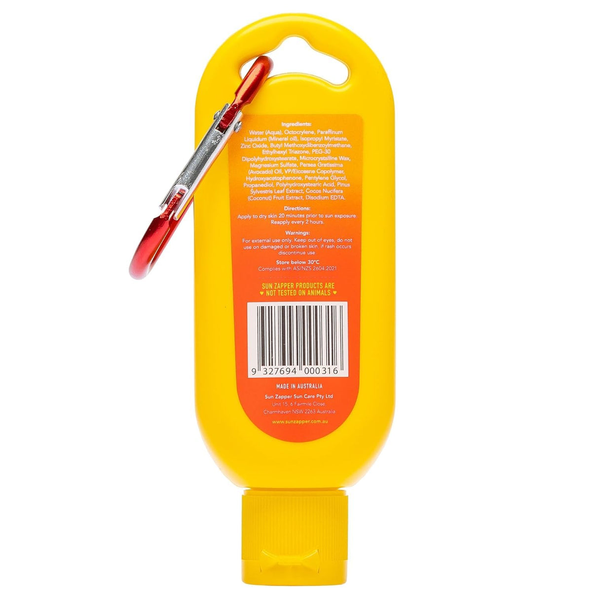 Sun Zapper Clear Zinc Sunscreen Lotion SPF 50+ 60mL con Clip colgante - Nueva Fórmula con 5% de Óxido de Zinc. Bloqueador Solar hecho en Australia.