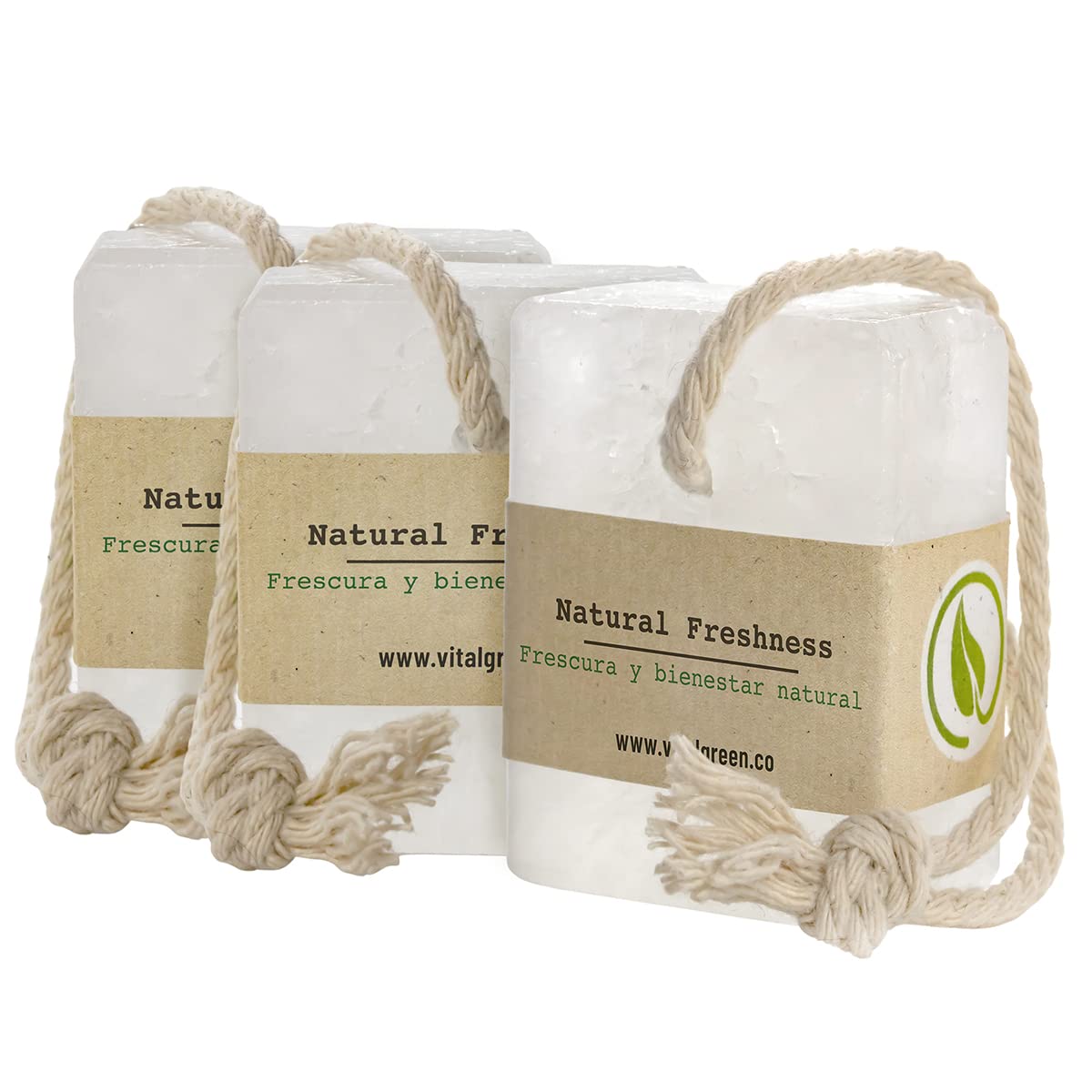 Vital Green Bloque de Cristal de Alumbre de Potasio Tailandes para Después de Rasurar, Piedra Suavizante para Usar Después de Rasurarse y Depilarse, Sensación Refrescante, 90 g / 3.18 oz (3 unds)