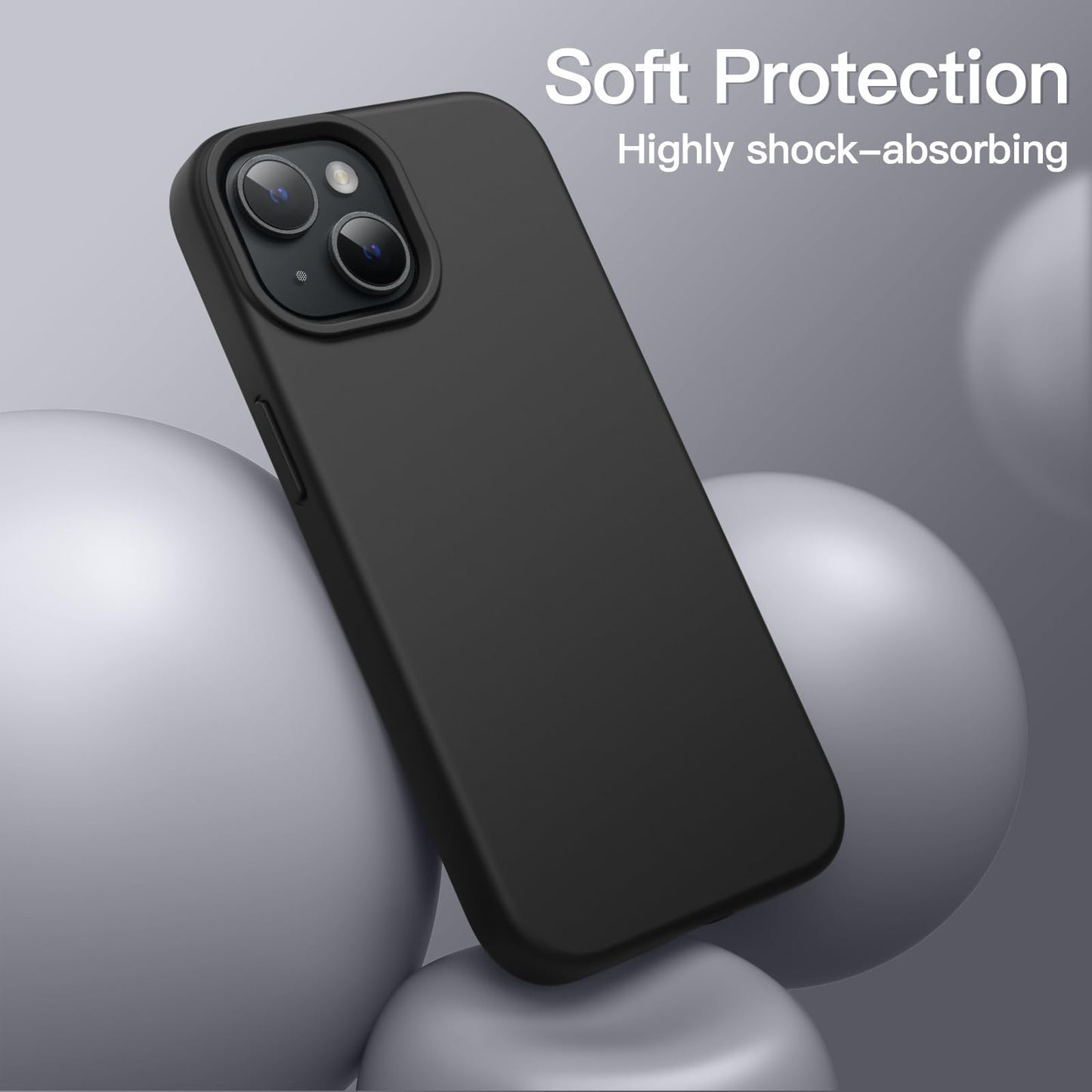 JETech Funda Silicona para iPhone 13 6,1 Pulgadas, Protectora de Cuerpo Completo con Tacto Suave y Sedoso, Antigolpes Carcasa con Forro de Microfibra (Negro)