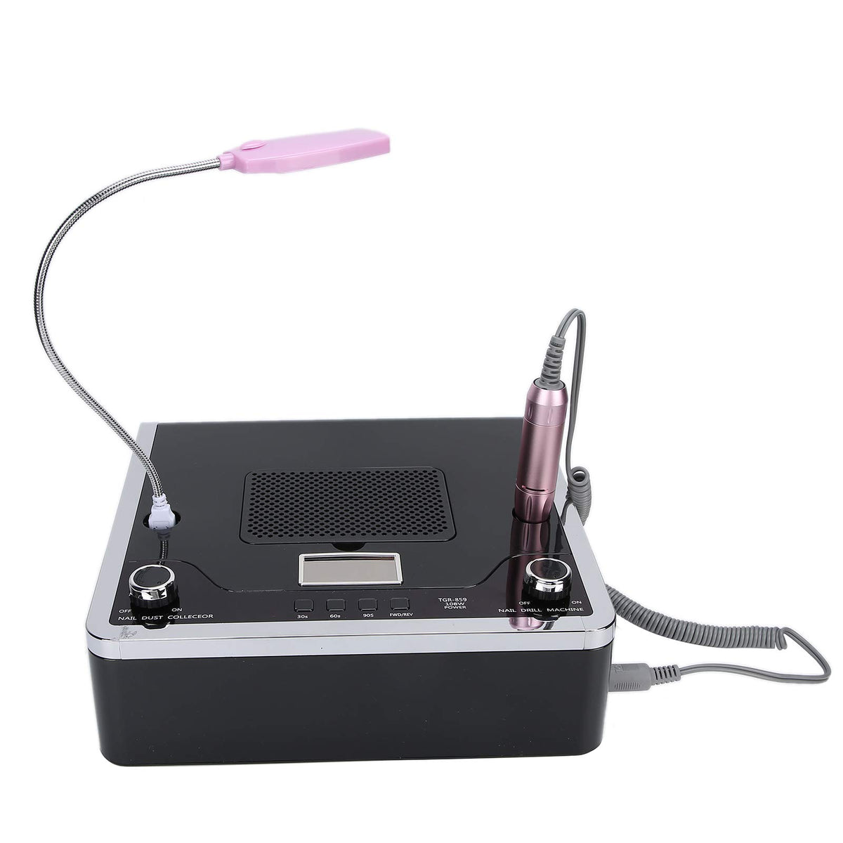 4 EN 1 Taladro de lima de uñas + Colector de polvo de succión de uñas + Lámpara de curado de uñas de gel UV + Lámpara de escritorio LED Secadora de uñas Máquina de pulido de uñas(Black)