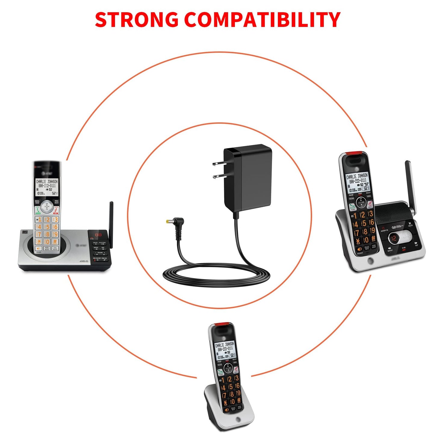 Cargador DC 6V MEROM Negro Adaptador de Corriente para AT&T Vtech Teléfono