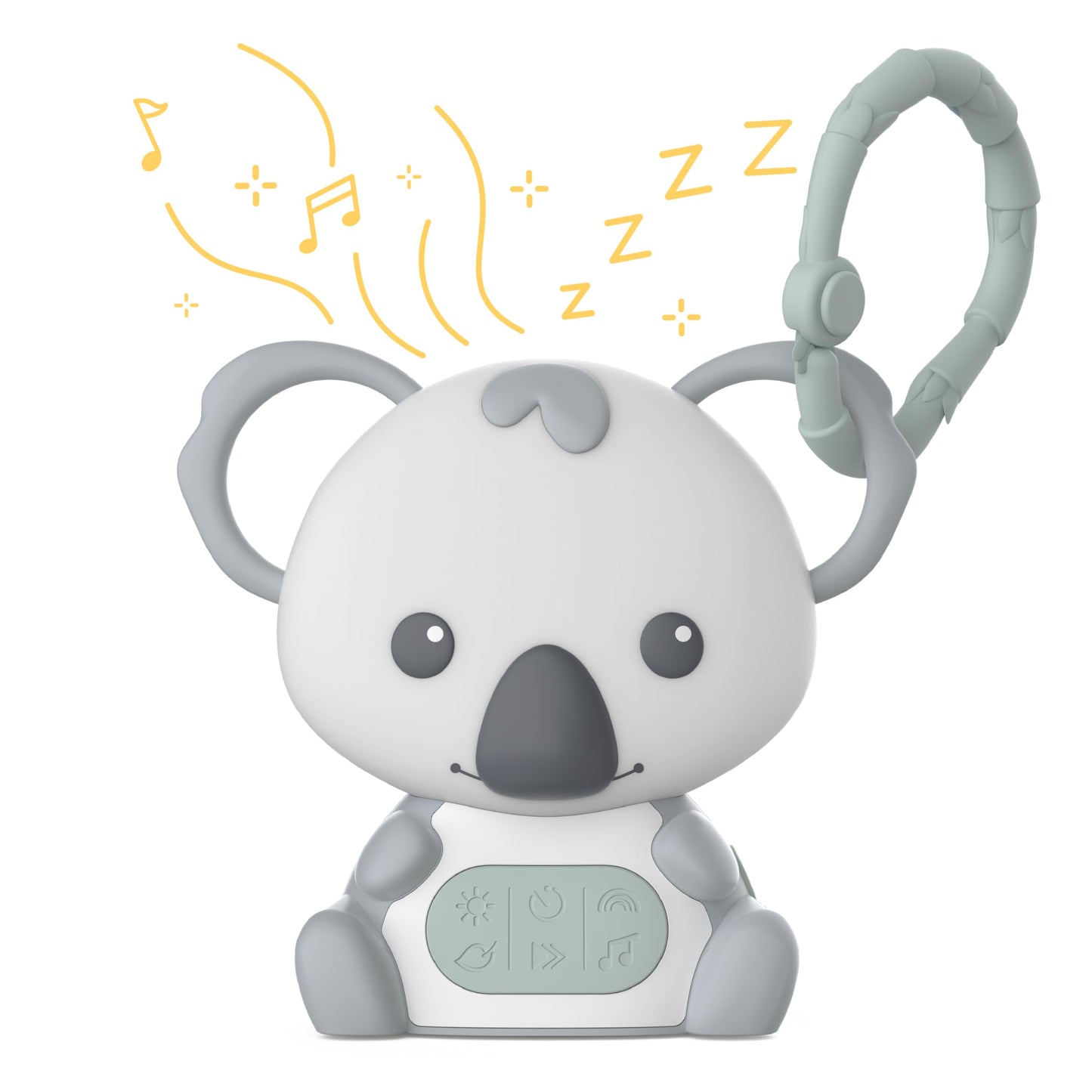 Pure Enrichment® PureBaby® - Máquina de sonido colgante de Koala - Ayuda portátil para dormir de viaje/luz nocturna y anillo colgante desmontable, ruido blanco, silencio, canciones de cuna y más
