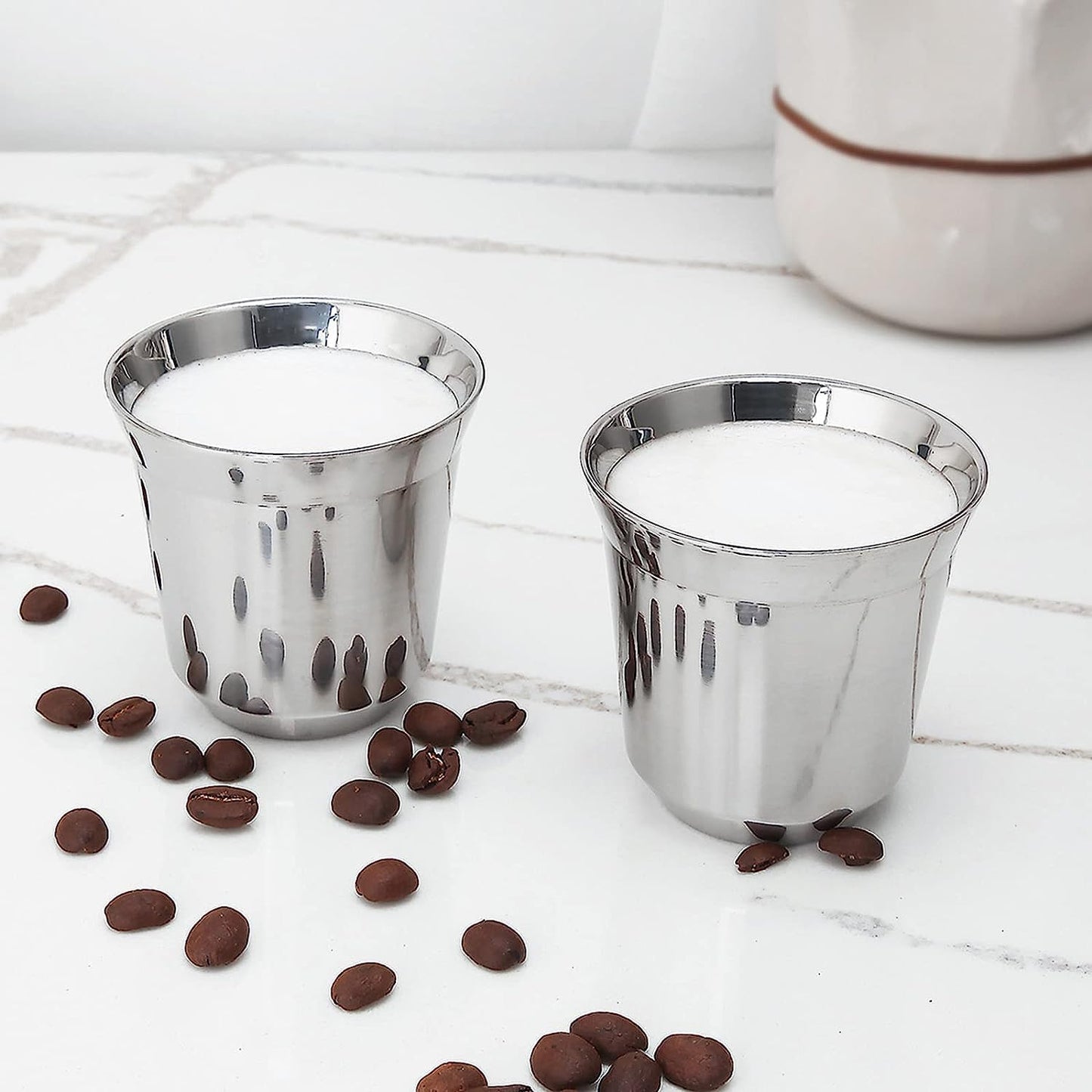 Easyworkz Juego de tazas de espresso de acero inoxidable con aislamiento de doble pared, 150 ml