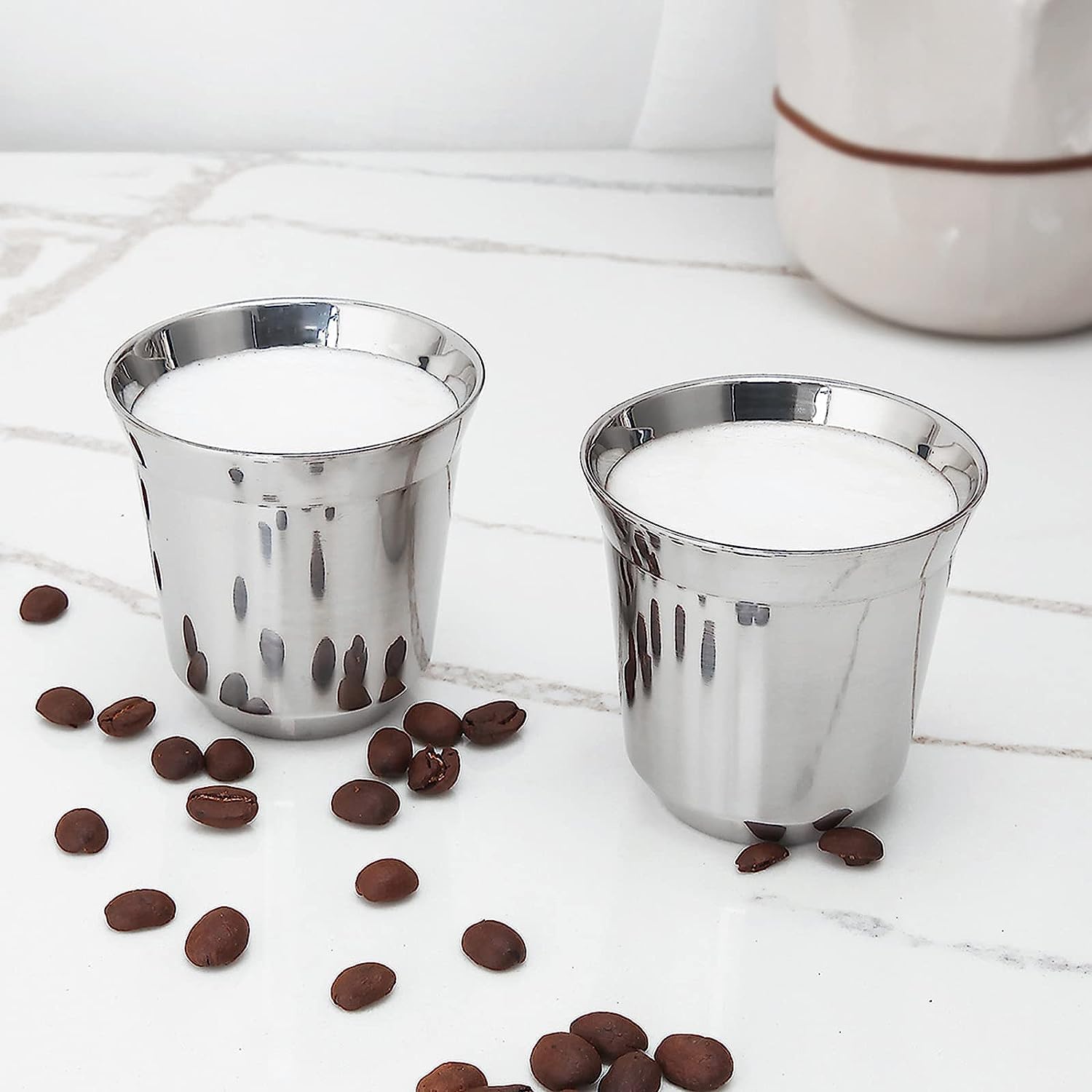 Easyworkz Juego de tazas de espresso de acero inoxidable con aislamiento de doble pared, 150 ml