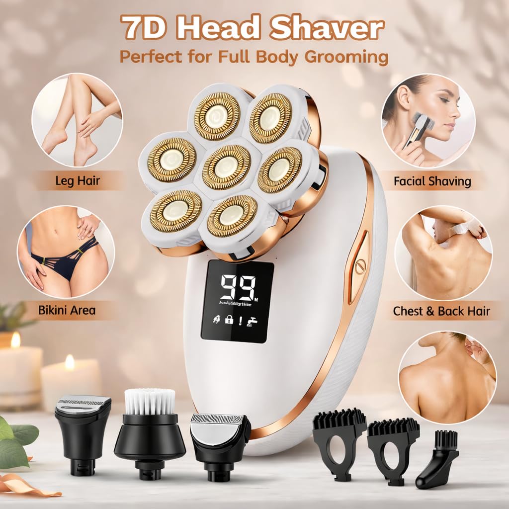ALADEPT Afeitadora eléctrica 7D para mujer – 5 en 1, recargable, para uso en seco y húmedo. Afeitadora eléctrica, recortadora de bikini y depiladora facial para piernas, brazos, rostro y axilas.