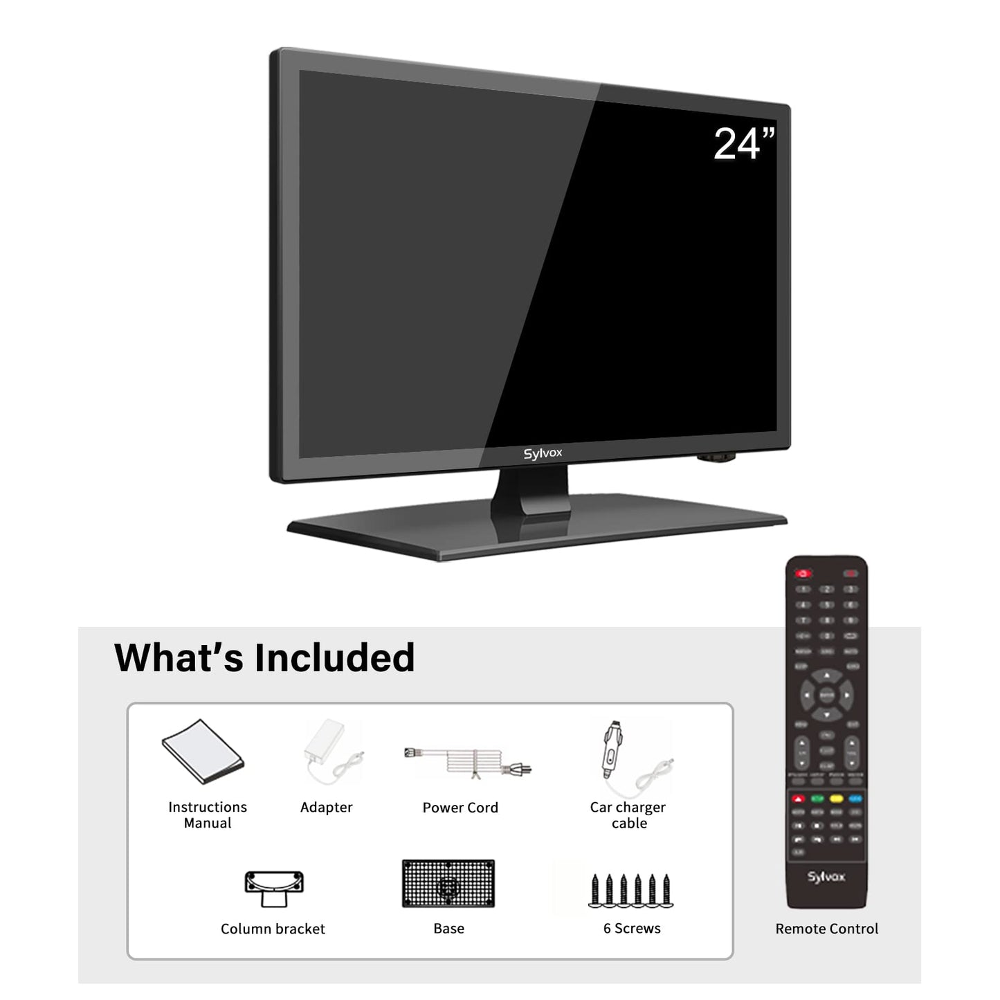TV Sylvox 24 Pulgadas 1080P Negro con Sintonizador y Reproductor de DVD Integrado para Autocaravana
