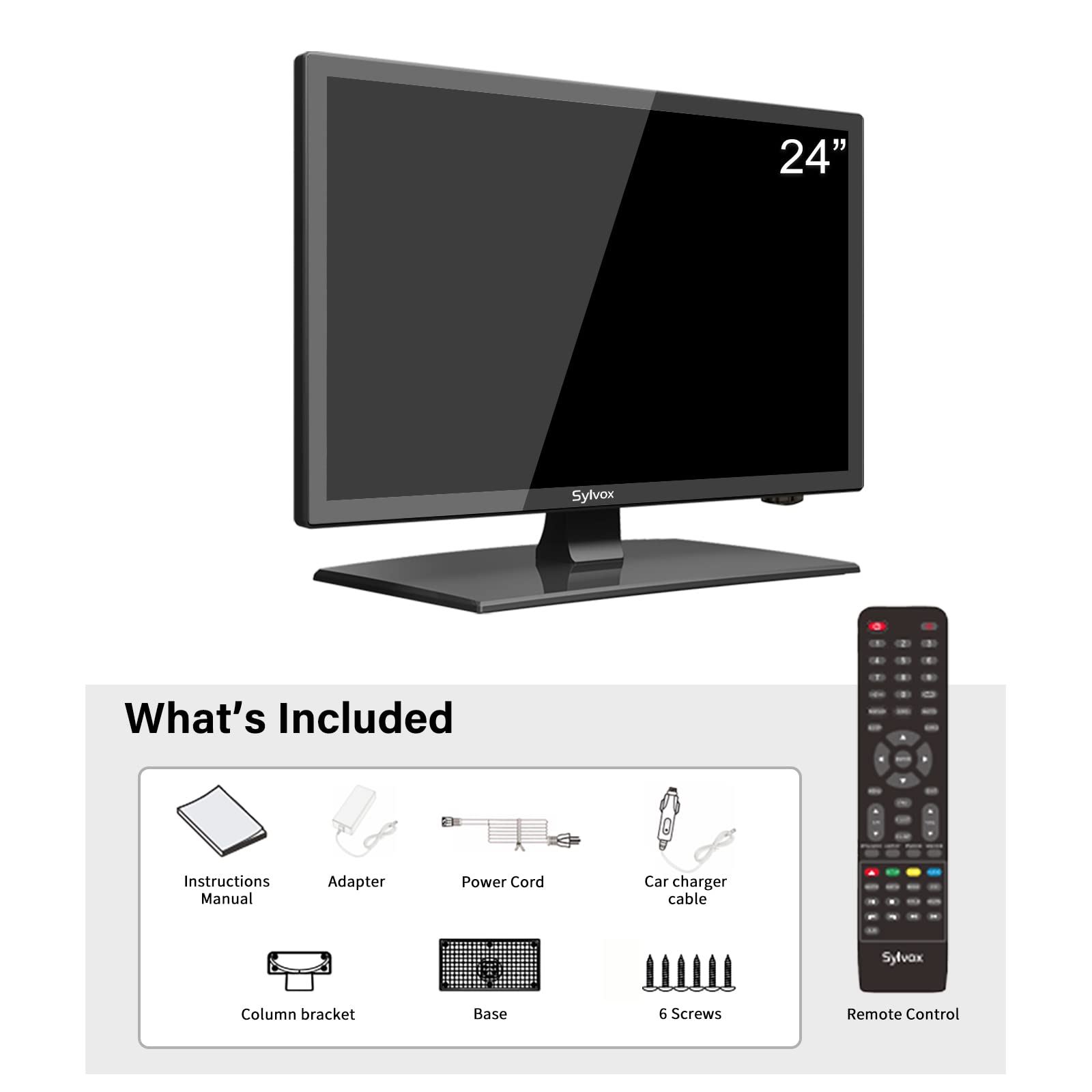 TV Sylvox 24 Pulgadas 1080P Negro con Sintonizador y Reproductor de DVD Integrado para Autocaravana