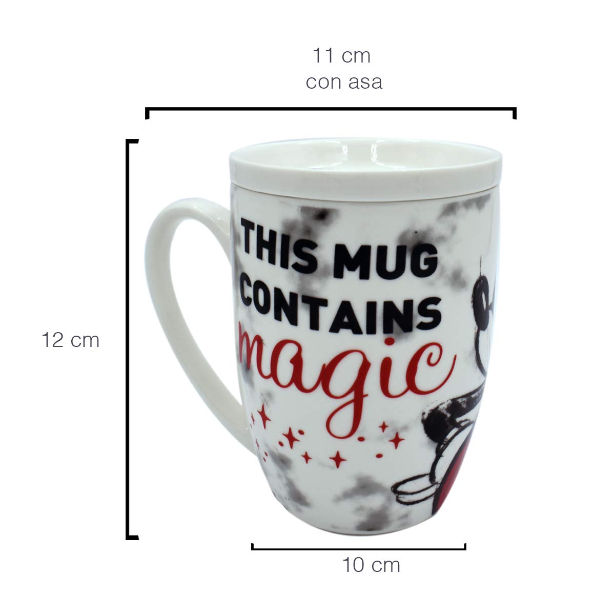 FUNKIDS 1754-17 Taza para Café con Tapa Disney Mickey Mouse de Cerámica de 385 Mililitros