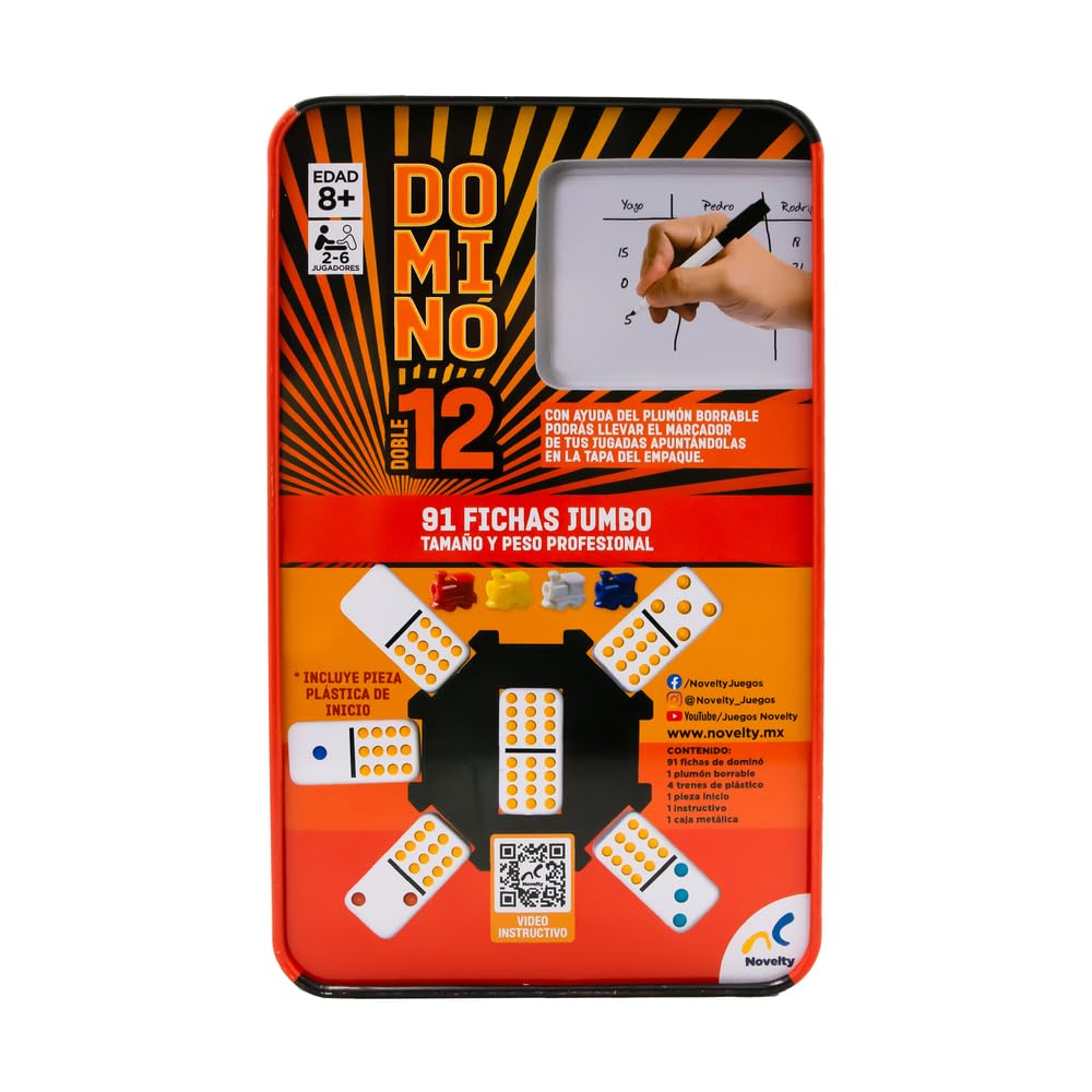Dominó Doble 12 Novelty Corp Metálica 91 Fichas Jumbo