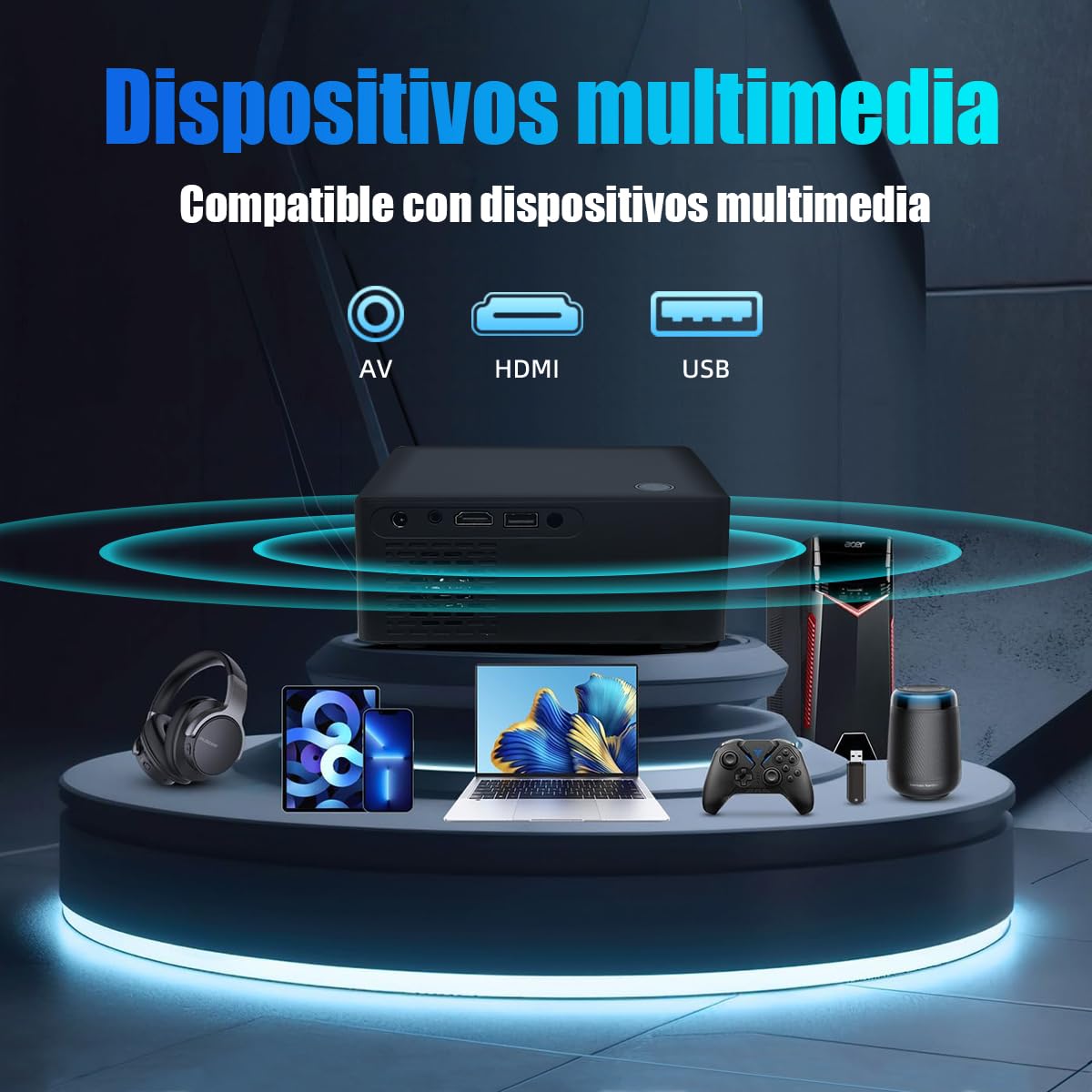 BIGVIEW Mini Proyector Profesional 720P Full HD | Soporte 4K 5000 Lúmenes | Android 10.0 Smart TV | Bluetooth 6.0/WiFi6 | Portátil para Cine en Casa y Oficina