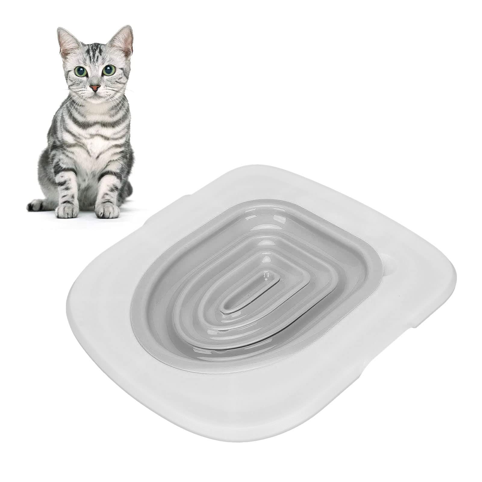 GLOGLOW Kit de Entrenamiento para Inodoro de Gato, Asiento de Orinal de Entrenador de Inodoro Universal para Gato para Inodoro Doméstico (Bandeja Blanca, 1 Soporte Interior Gris)