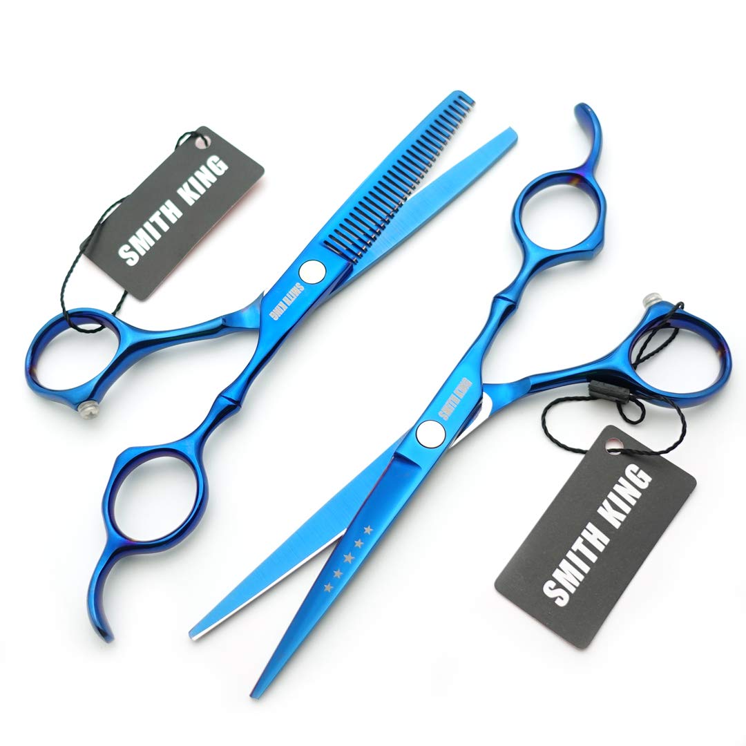 Juego de tijeras de corte de pelo de 15,2 cm con peines de piel, tijeras de corte de pelo, tijeras para adelgazar el cabello para personal y profesional (azul)