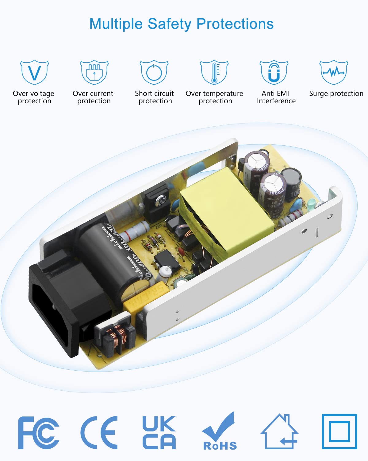 ALITOVE Adaptador de CA a CC 24V 3A Fuente de Alimentación Convertidor de 100V ~ 240V a CC 24V 72W Transformador con Conector de Salida CC de 5,5x2,1 mm para Luz de Tira LED 5050 3528, CCTV