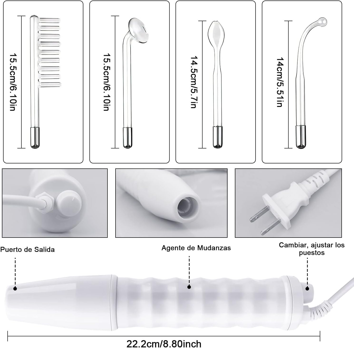 Alta Frecuencia Facial,Radiofrecuencia Facial Corporal de Portátil Con 4 Varitas de Neón Diferentes,Estiramiento de la Piel,Antienvejecimiento,Reducción de Arrugas/Ojeras/Imperfecciones (Luz Violeta)