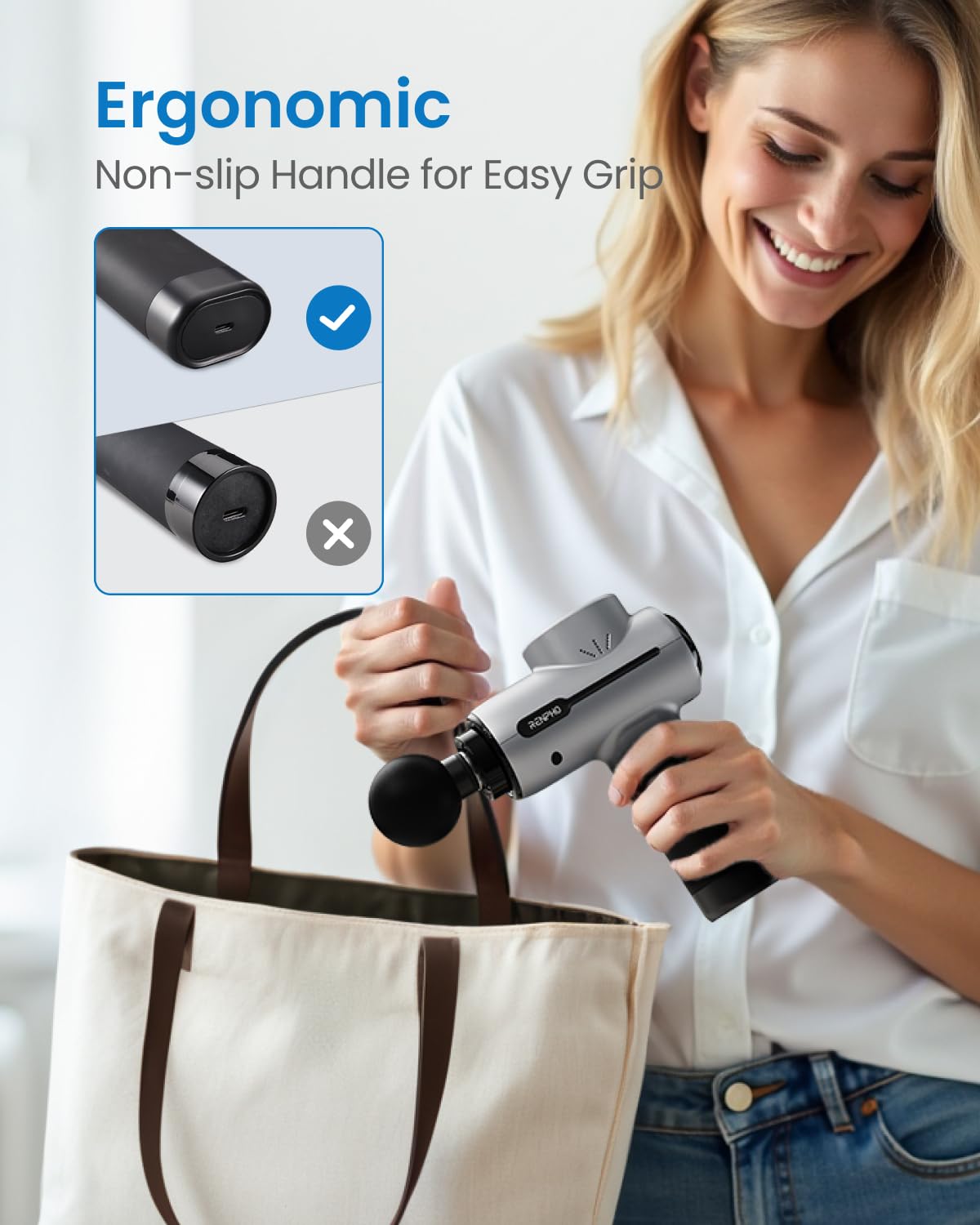 RENPHO Pistola de Masaje Eléctrica de Percusión, Masajeador Muscular Portátil para Espalda, Masajeador de Espalda, Cuello y Hombros, Regalo para Hombres y Mujeres, Incluye Estuche de Transporte, Active