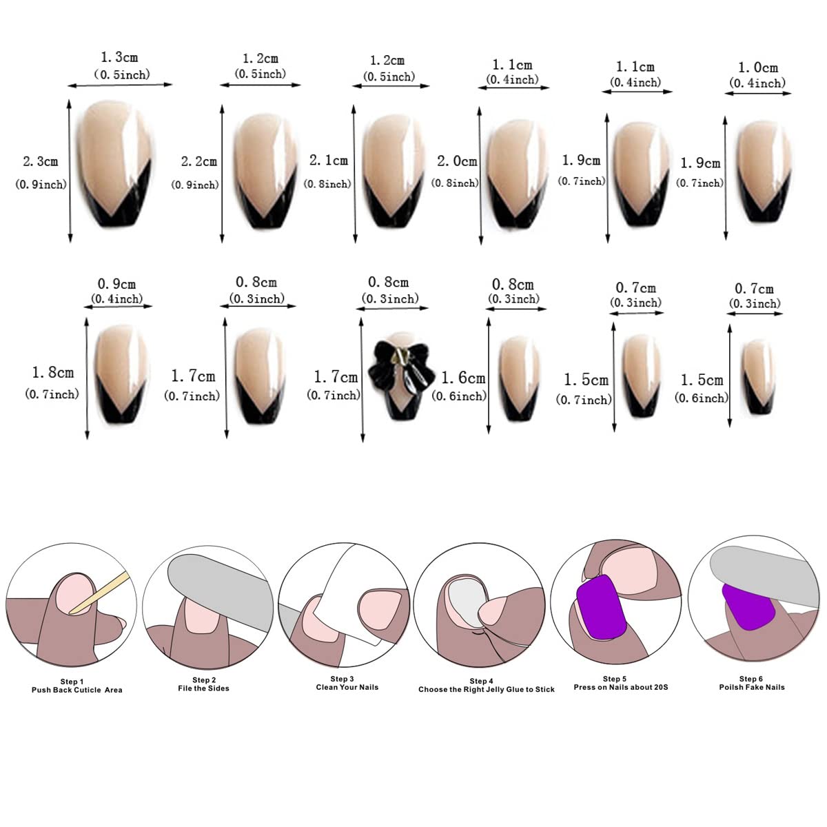 Black French Tip Press on Nails, Beige Nude Coffin Medium Length Black Bowknot Fake Nails,Full Cover Ballerina Artificial Acrylic Nai Tips,24 Pcs Stick on Nails with Designs