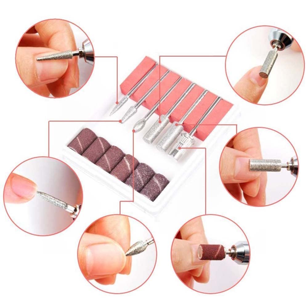 Pulidor de Uñas, Lima de Uñas Eléctrica, Kit de Taladro para Uñas 6pcs Puntas y Lijas, Velocidad Ajustable Torno Portátil para Uñas, Manicura y Pedicura