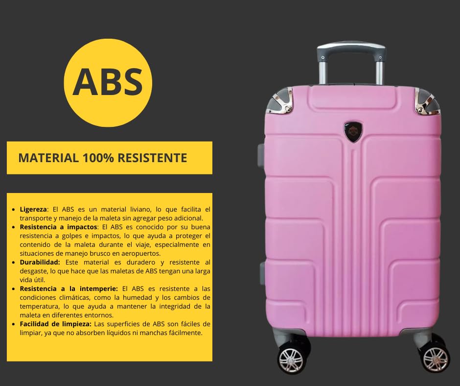 Maleta de Mano JONY Carry On Rigida Resistente Ruedas Giratorias 360 Mango Expandible ABS Candado de Seguridad (ROSA PASTEL)