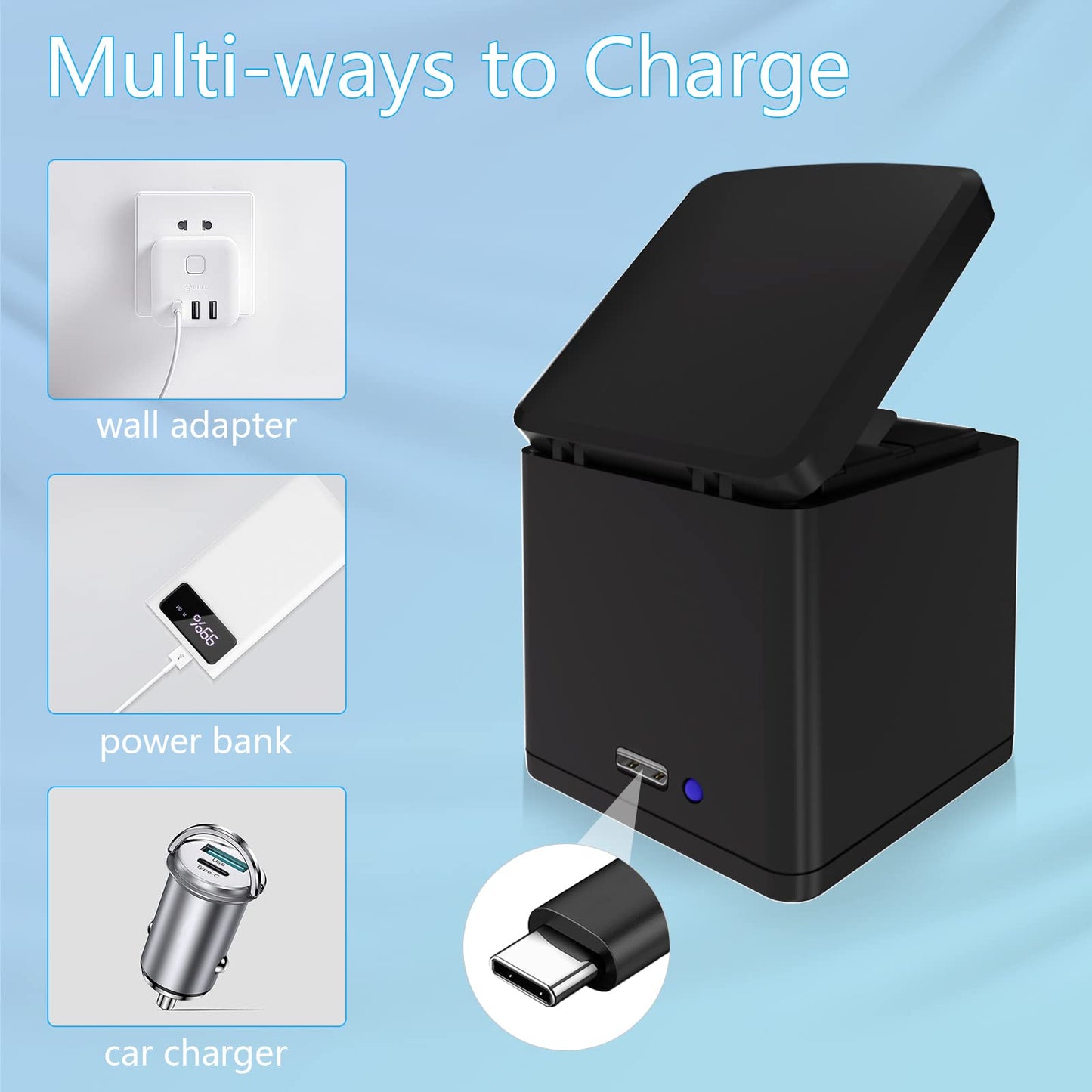 Artman Batería de 1500mAh (Paquete de 3) para GoPro Hero 8/7/6/5 Black y Cargador USB LED de 3 Canales Compatible con la Batería y el Cargador de la GoPro Hero 8