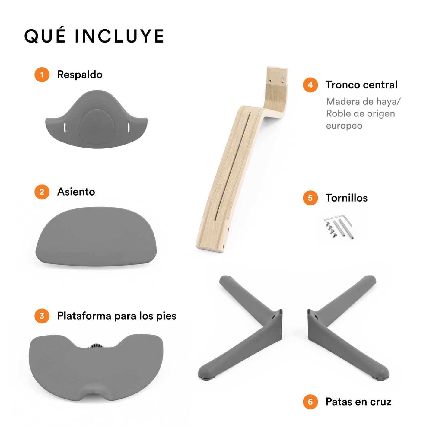 Silla Stokke Nomi, La silla que inspira a sentarse de forma activa - Sin herramientas, ajuste fácil - Incluye un reposapiés estable y ruedas antivuelco - Soporta hasta 150 kg (Negro/Natural)