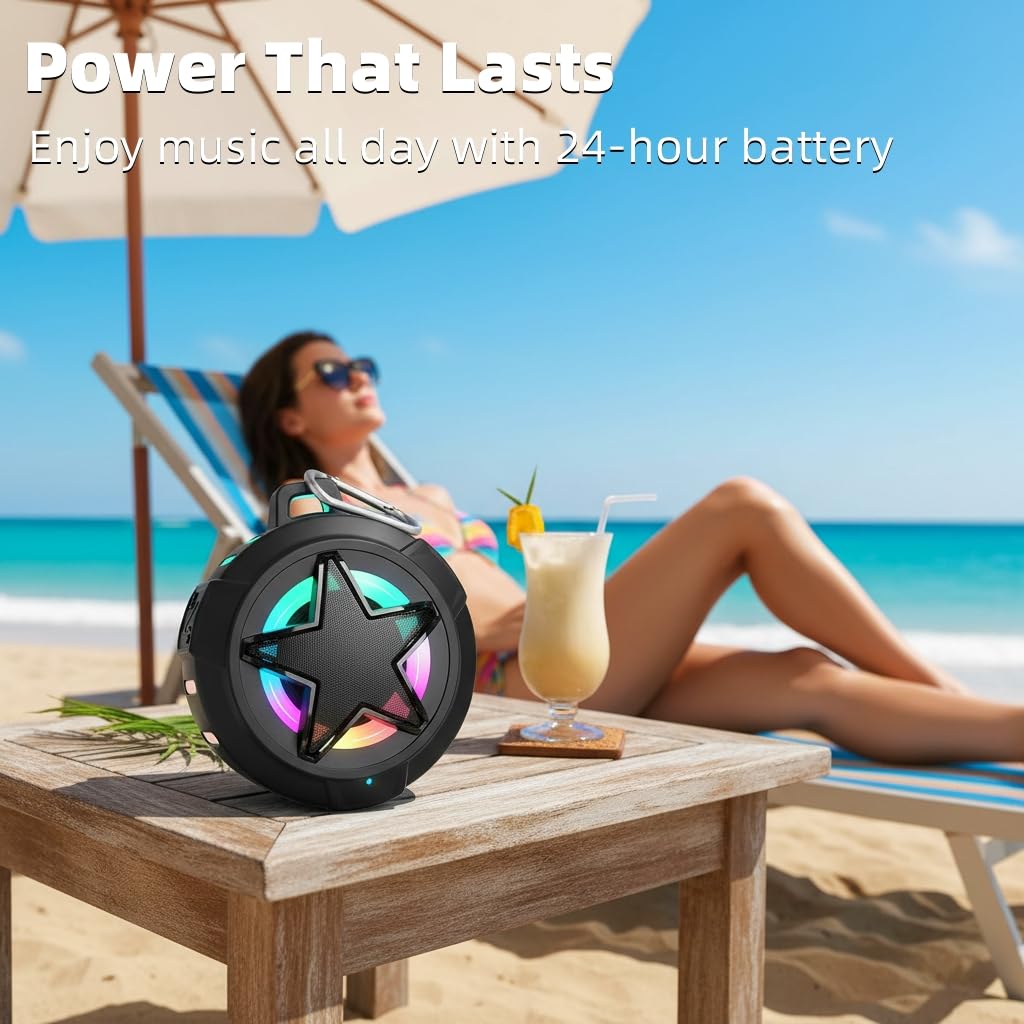 EBODA - Altavoz de ducha Bluetooth IP67 impermeable portátil, flotante, tarjeta TF, pequeño altavoz al aire última intervensión con luz LED para bicicleta, playa, tabla de remo, kayak, regalos para