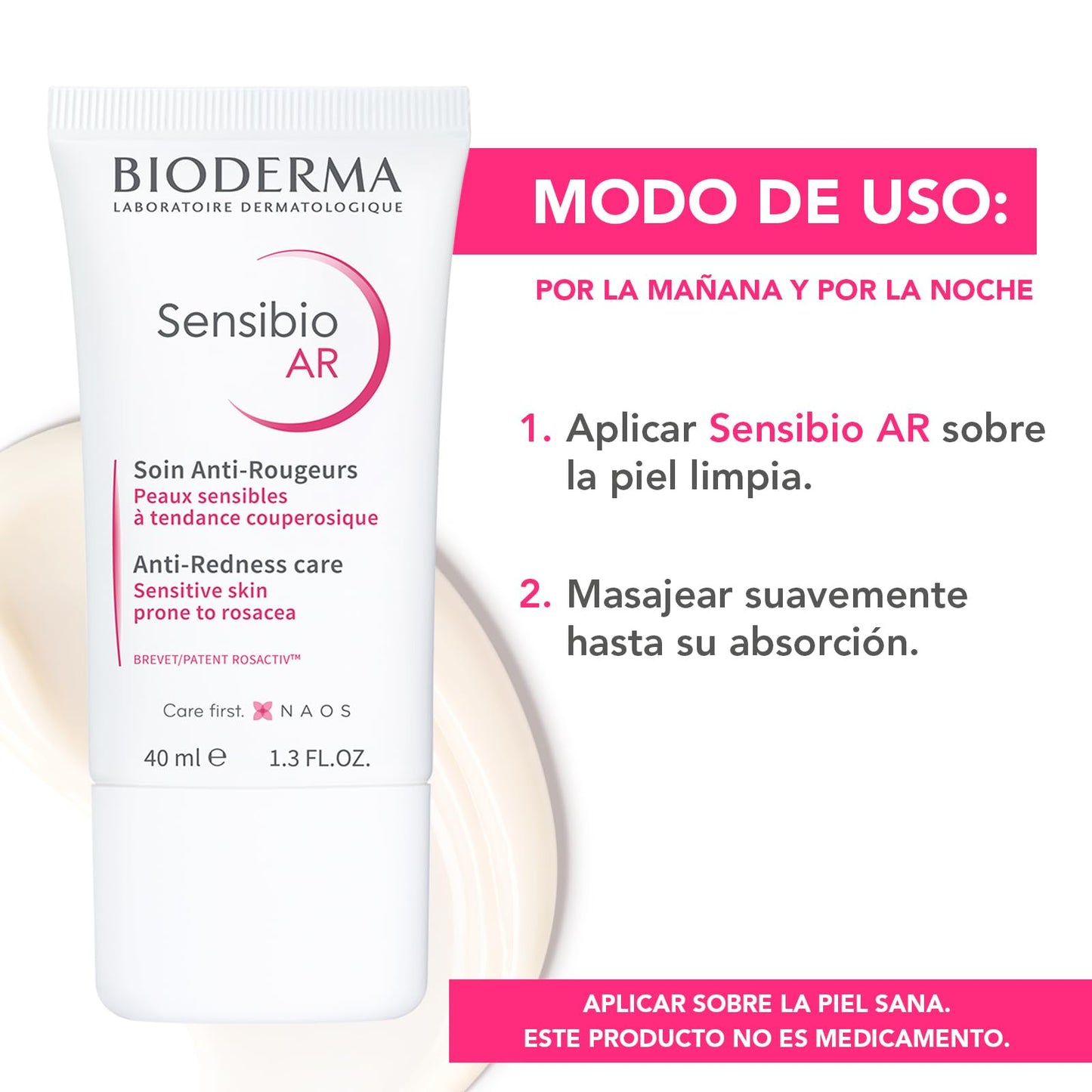 BIODERMA, Tratamiento Facial, Sensibio Ar, Cuidado Dermatológico Anti-rojeces, Calma e Hidrata, para Piel Sensible, 40ml