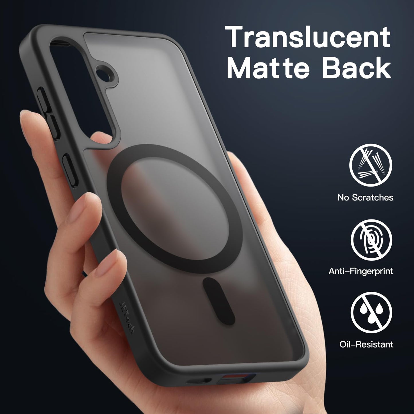 JETech Funda Magnética para Samsung Galaxy S24+ / S24 Plus 5G, Compatible con MagSafe, Carcasa Antigolpes Translúcida Mate Respaldo (Negro)