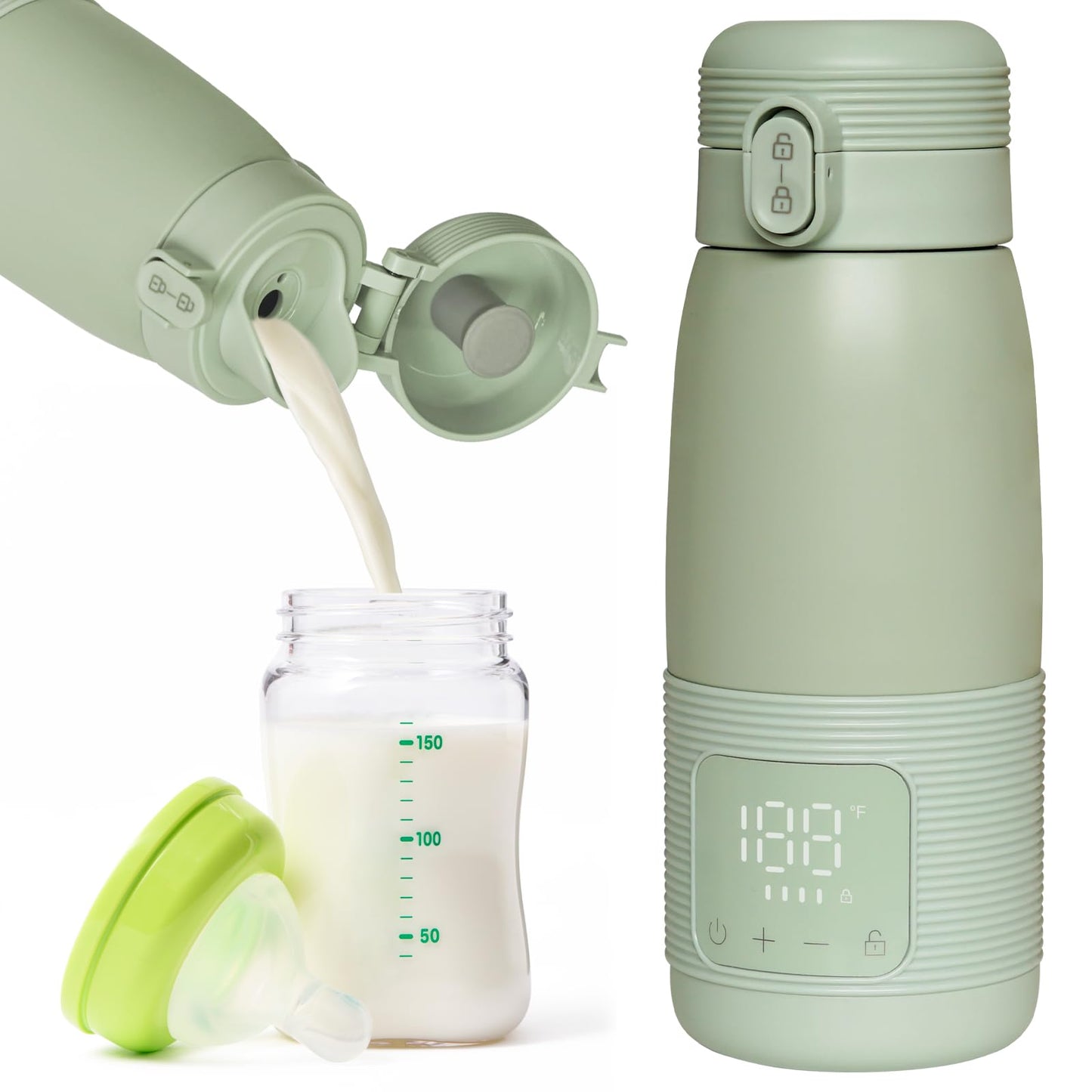 CUXFLS Calentador de biberones portátil para viajes: carga ultrarrápida y calentamiento en 5 minutos para leche materna, fórmula y agua, gran capacidad de 500 ml, ideal para viajes en coche, avión o v