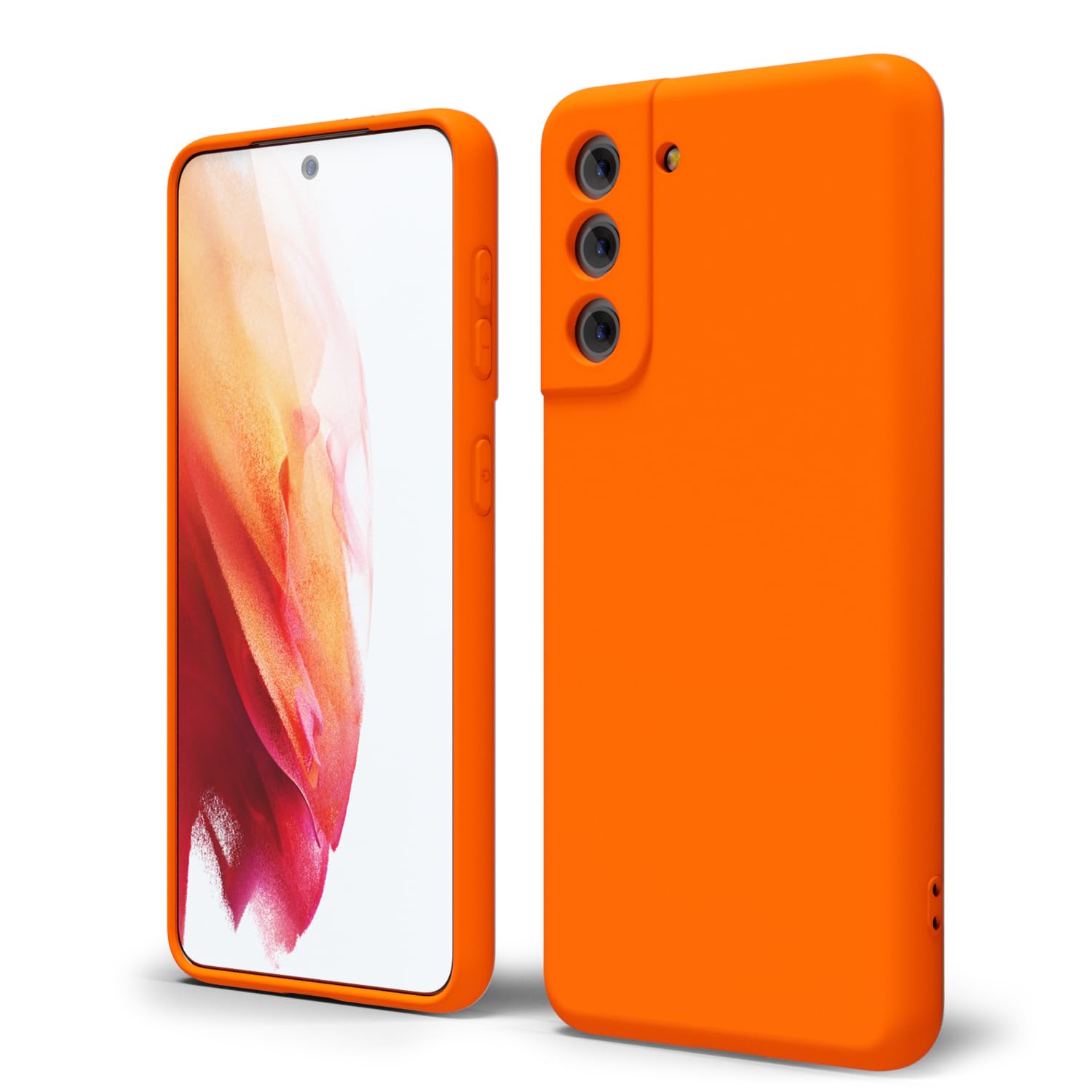 oakxco - Funda de silicona líquida para Samsung Galaxy S21 Plus, color sólido fluorescente, delgada, de goma suave, de TPU suave, gel mate, para mujeres y niñas, color naranja neón quemado