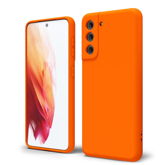 oakxco - Funda de silicona líquida para Samsung Galaxy S21 Plus, color sólido fluorescente, delgada, de goma suave, de TPU suave, gel mate, para mujeres y niñas, color naranja neón quemado