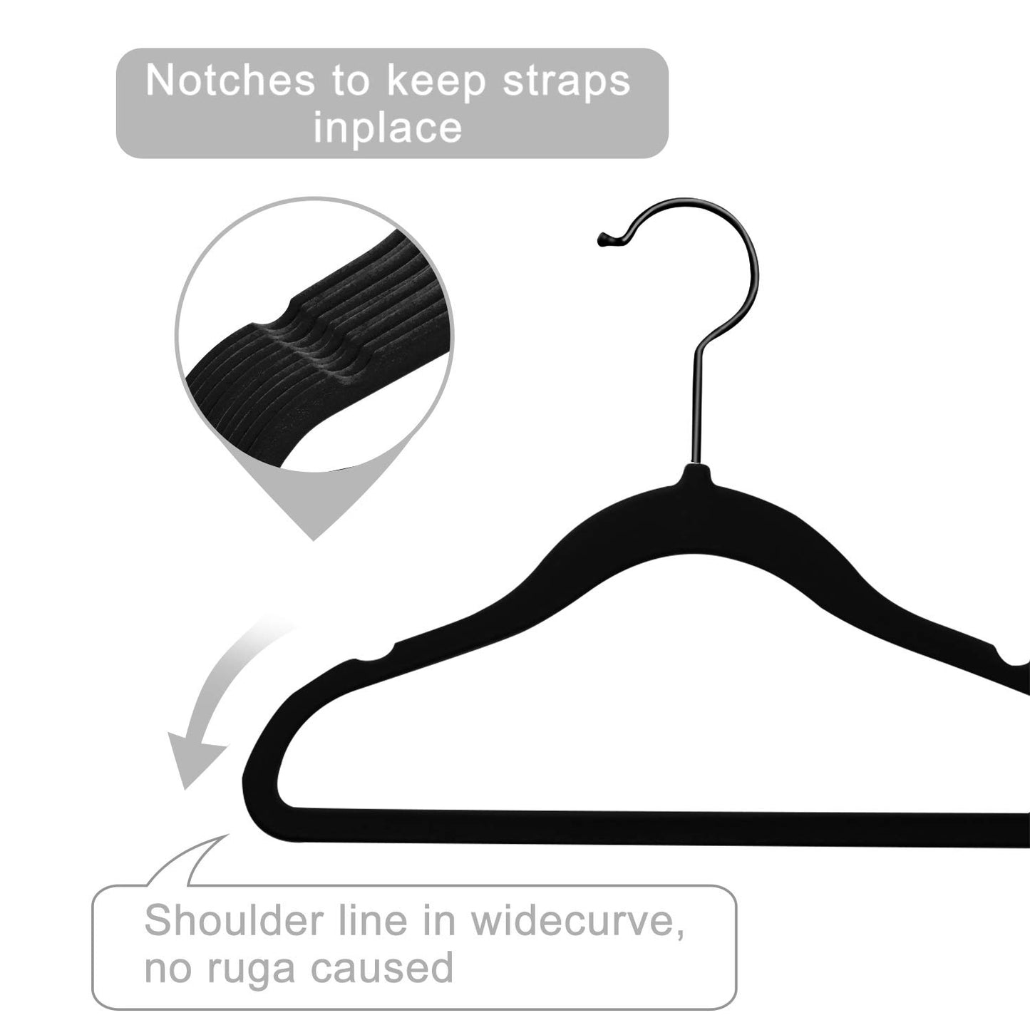 MIZGI Ganchos de terciopelo para bebé, ganchos antideslizantes para niños y niños pequeños, ganchos de 30 cm para ropa de bebé, paquete de 50 (negro/negro)