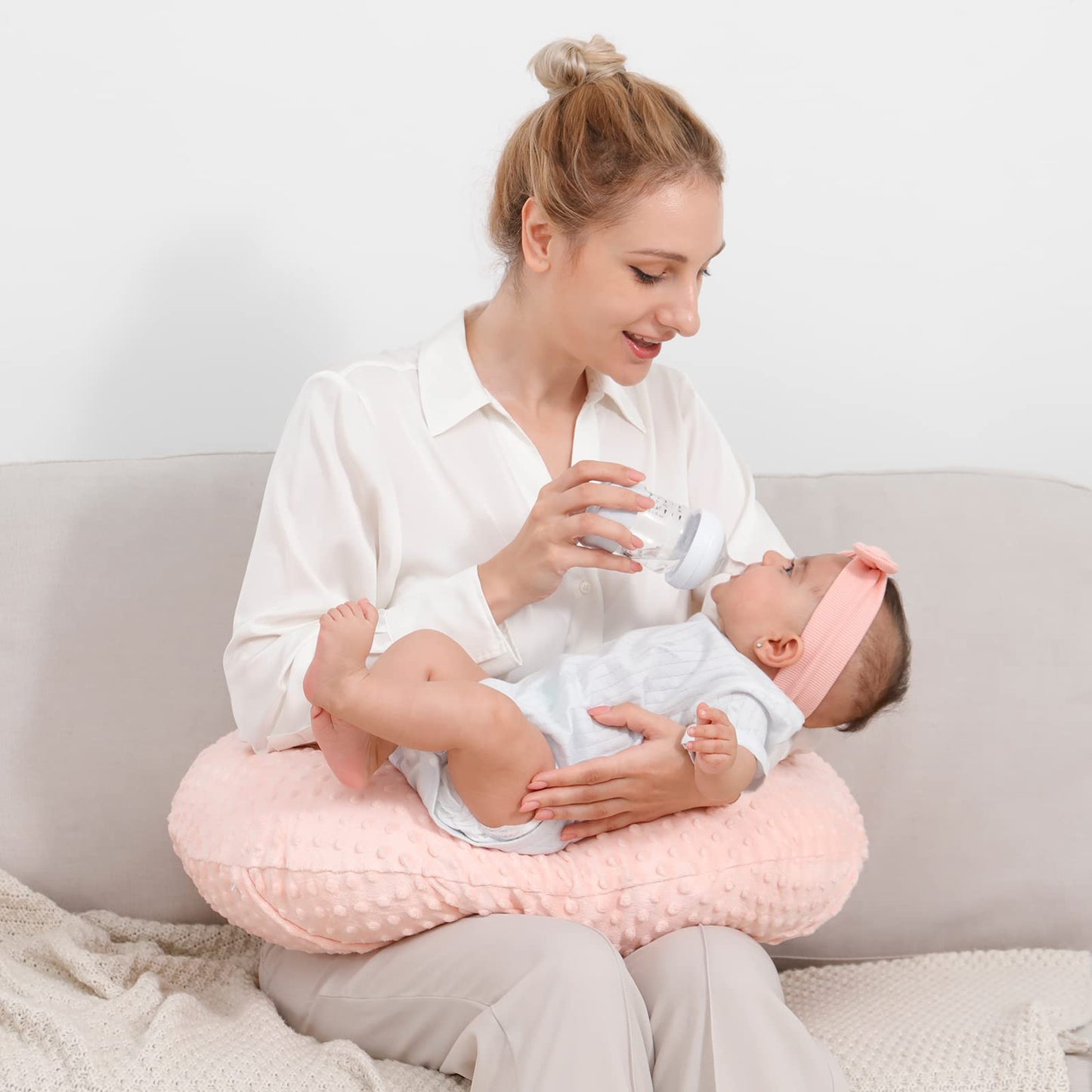QUENESS Almohada y posicionador para lactancia, para alimentación con pecho y biberón, soporte para sentarse del bebé con cubierta ultra suave removible, soporte para tiempo boca abajo para bebés