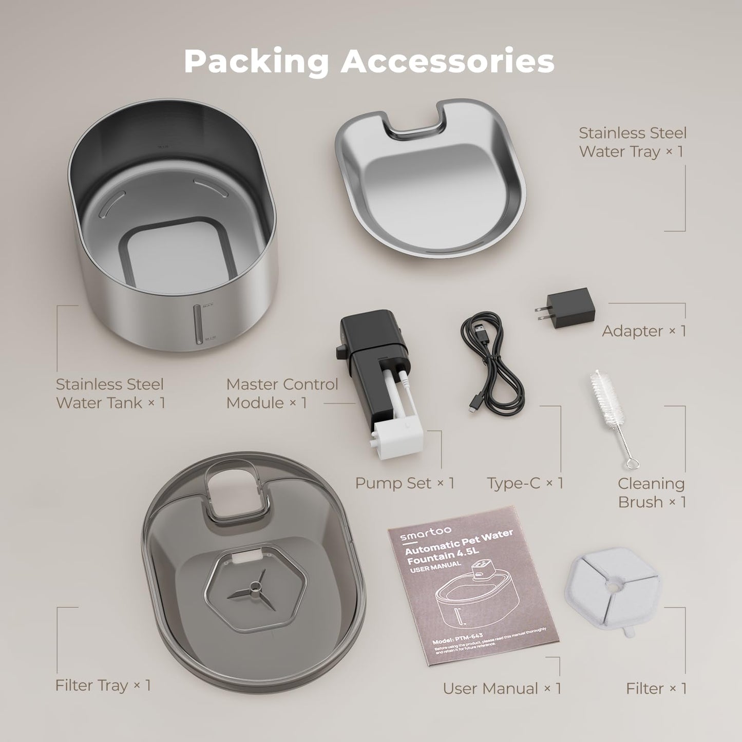 Fuente de Agua para Mascotas Samrtoo Acero Inoxidable con Sensor de Movimiento