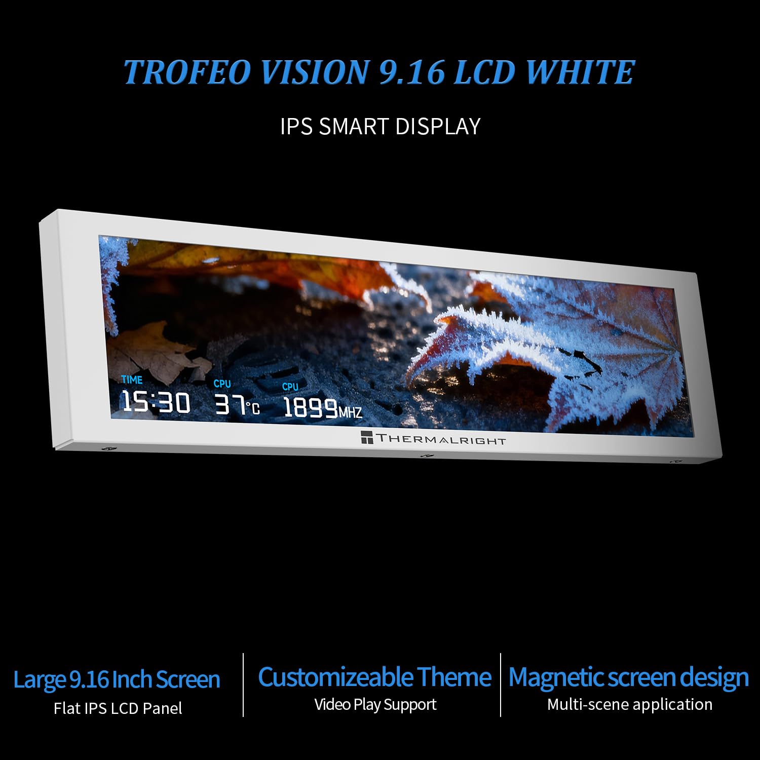 Thermalright TV 9.16 visualización LCD blanca – Succión magnética, panel IPS de 9.16 pulgadas, resolución de 1280 x 480 para conmutación de imagen estática/dinámica, se puede emparejar con un