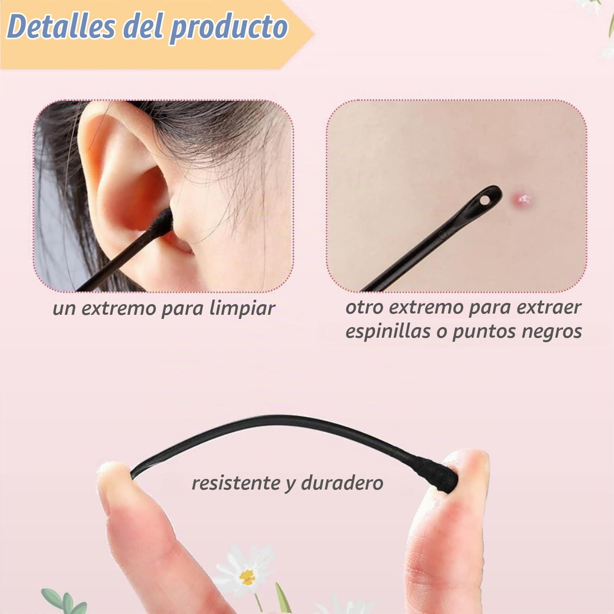 Doromy- 300 paquetes de extractores de comedones desechables de doble cabezal, removedor de puntos negros de plástico, removedor de espinillas negras