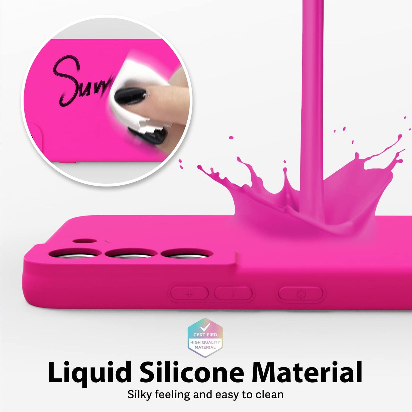 oakxco - Funda de silicona líquida para Samsung Galaxy S22 Plus, color sólido fluorescente, delgada, de goma suave, de TPU suave, de gel suave, para mujeres y niñas, color rosa fucsia