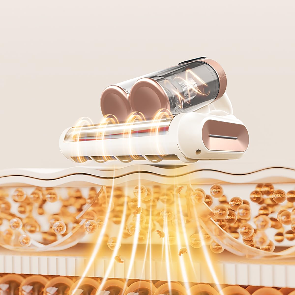 Limpiador de colchón inalámbrico de doble taza, succión de 18 Kpa, luz UV-C de 253,7 nm y tecnología ultrasónica de rotación de 80000 Rpm, aspiradora portátil de mano para limpieza de cama/sofá de