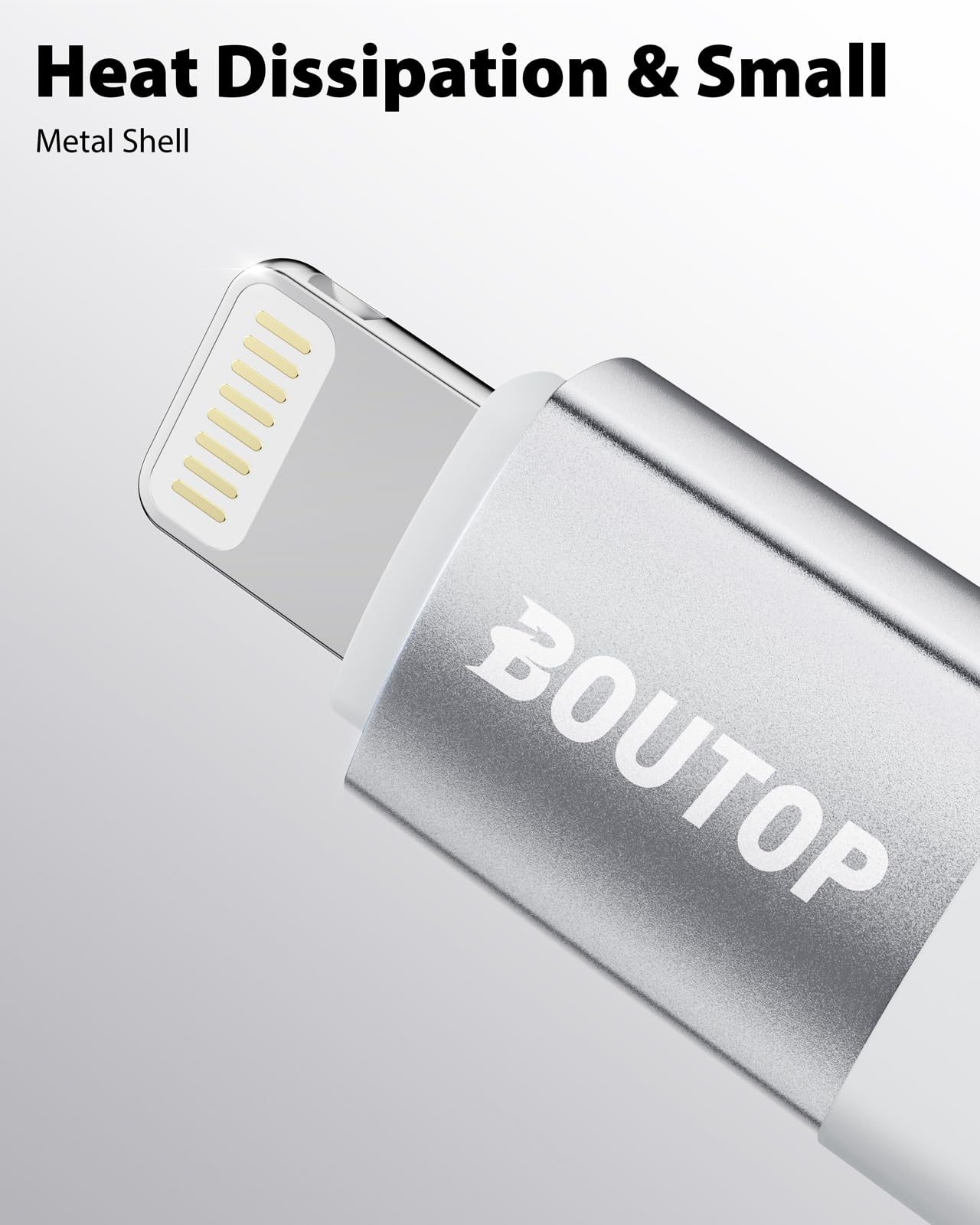 BOUTOP [Certificado MFi] Adaptador USB C a Lightning, tipo C a adaptador Lightning compatible con 36 W PD de carga rápida compatible con iPhone iPad plateado, paquete de 3