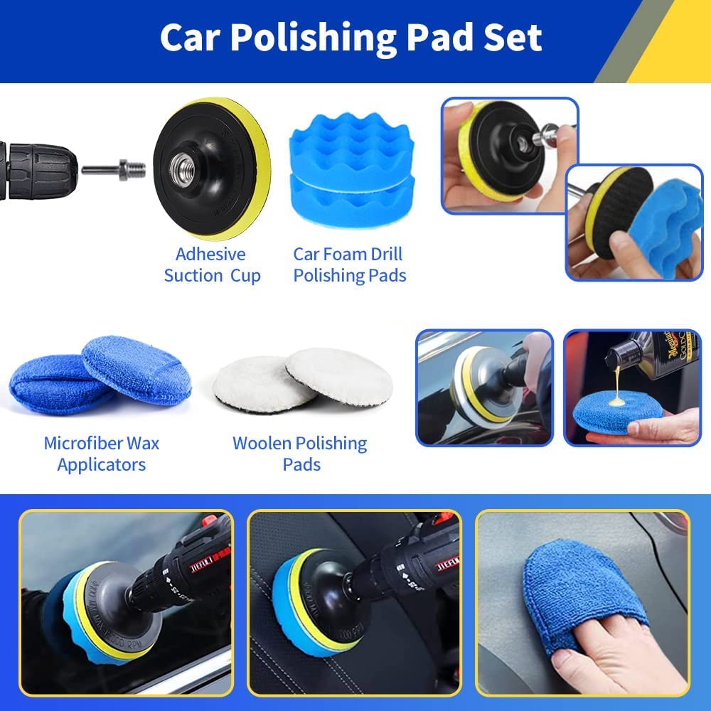 Korins Juego de Cepillos para Limpieza de Coches, 27PCS Kit de Cepillo de Limpieza de Llantas de Coche, Juego de Cepillos para Taladro, Kit de Lavado para Interior, Exterior y Ruedas
