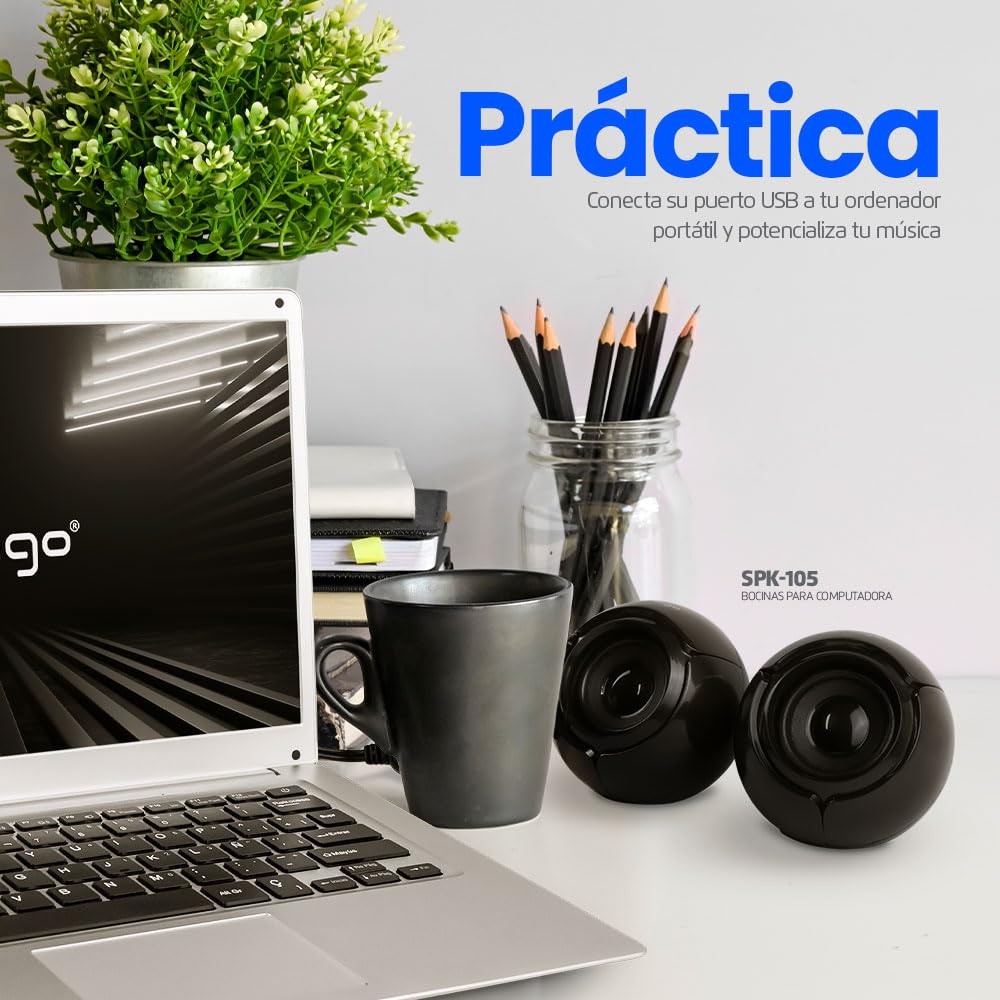 Vorago Bocinas SPK-105 2.0 para computadora, Altavoces pasivos 6W, Entrada USB alimentacion y 3.5 mm Audio