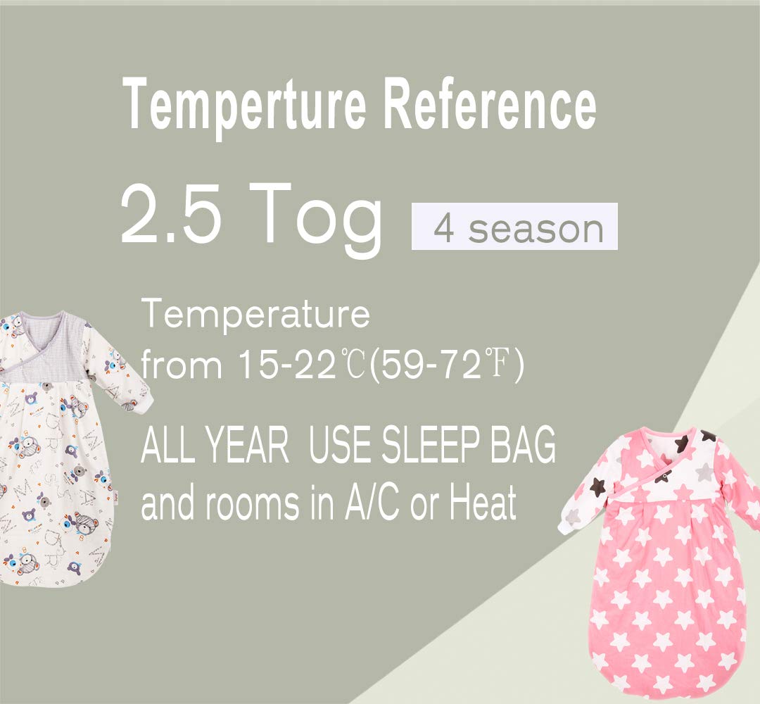 BLOOMSTAR - Saco de dormir para bebé de manga larga (3-12 m) Tog 2.5 cálido saco de dormir para recién nacido con brazos acolchados, manta de popelín de algodón para niños pequeños en una bolsa, para
