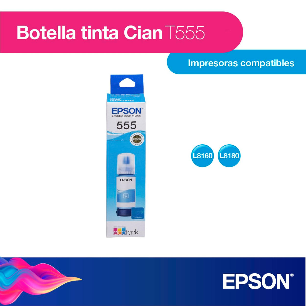 Botella de Tinta Fotográfica Epson Ecofit Cian T555