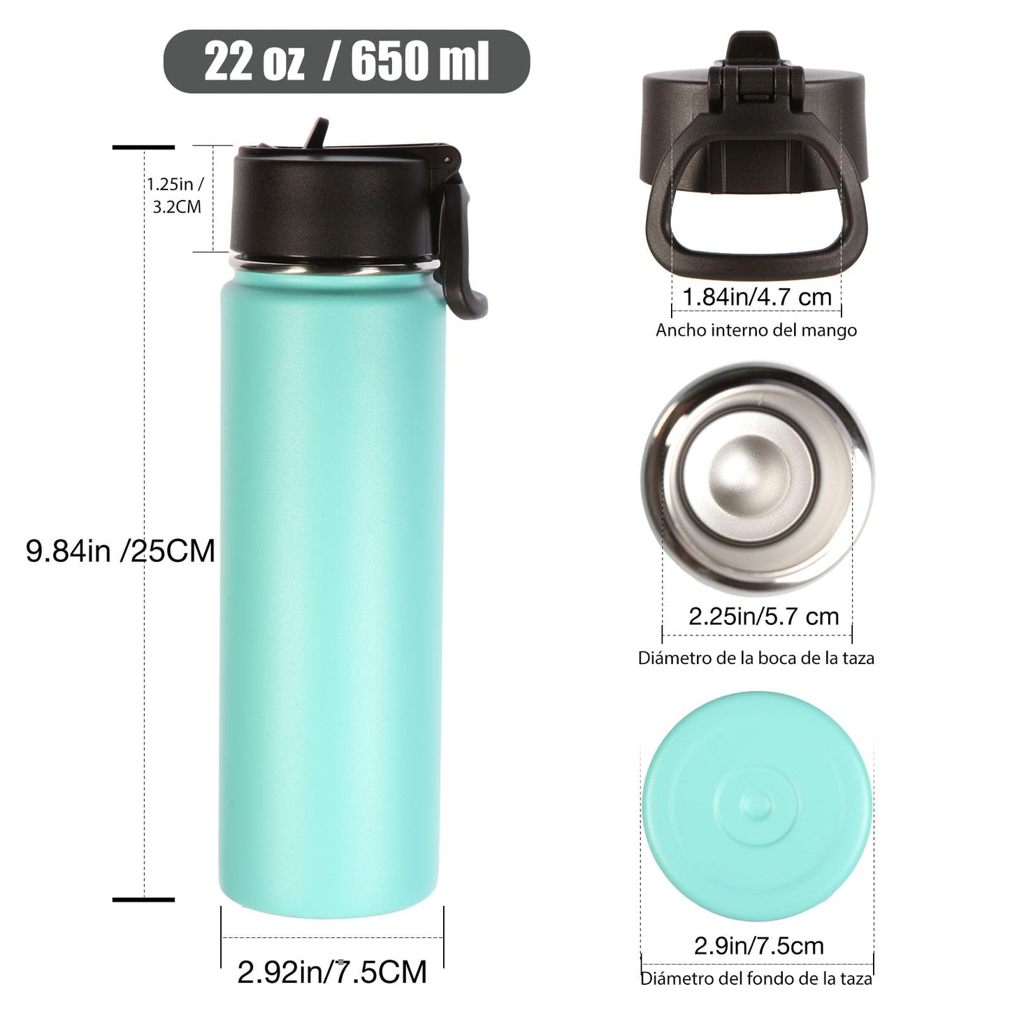 Botellas Deportivas Volhoply Acero Inoxidable Boca Ancha Aisladas con Pajita