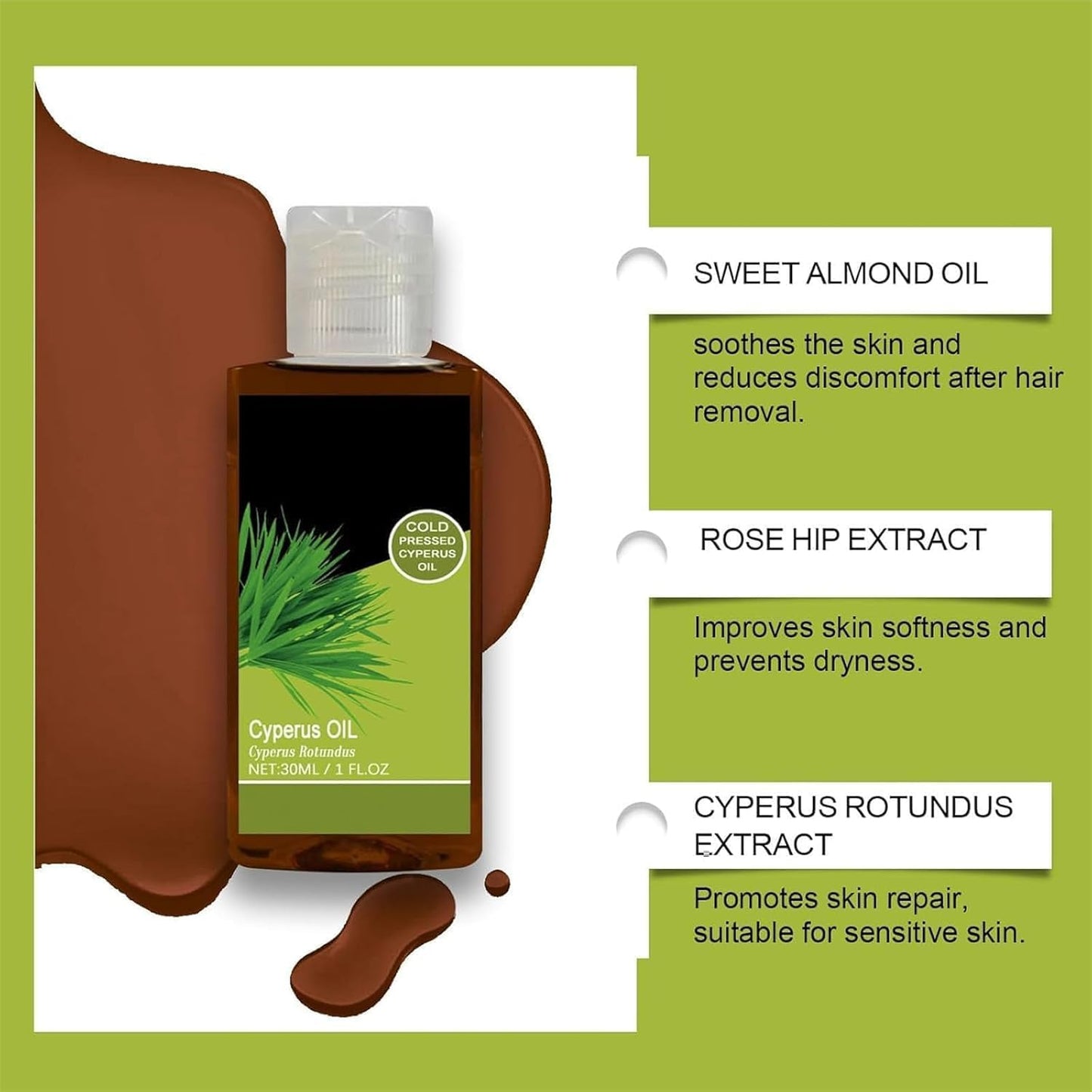 Pack 2 Aceites Naturales para Depilación y Reducción del Vello Corporal - Cyperus Rotundus - Todo Tipo de Piel