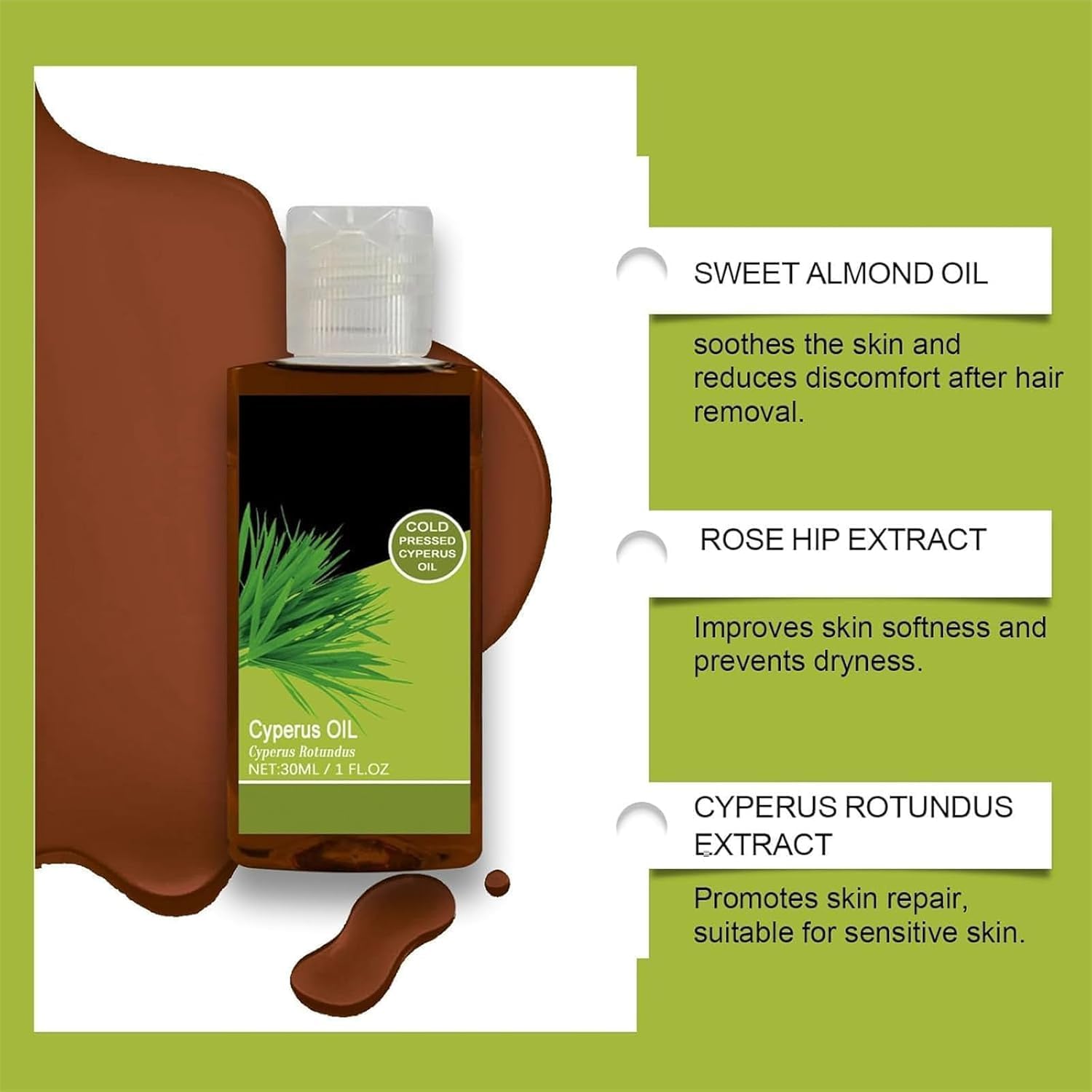 Pack 2 Aceites Naturales para Depilación y Reducción del Vello Corporal - Cyperus Rotundus - Todo Tipo de Piel