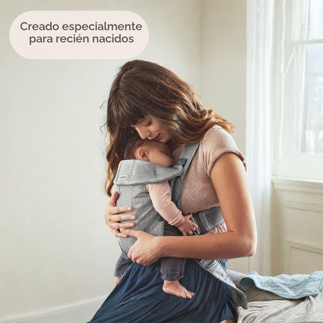 BabyBjörn Canguro Portabebé Mini, Gray, 3D Mesh | Para recién nacidos, de 0 a 12 meses (3.2–11 kg), ergonómico y fácil de usar