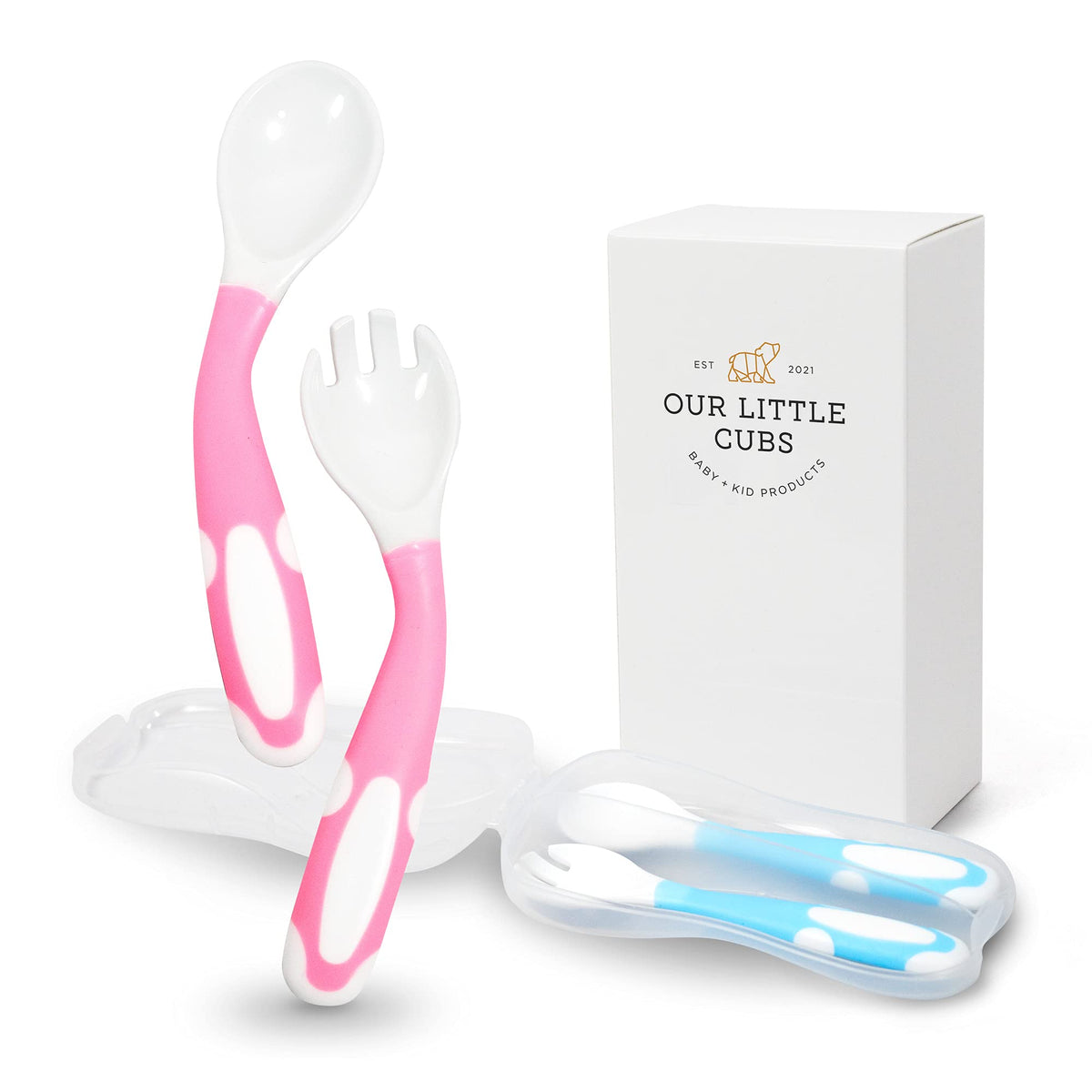 Juego de cubiertos flexibles para bebés y niños pequeños, 2 pares de cucharas y tenedores para niños pequeños, autoalimentación y entrenamiento para bebés