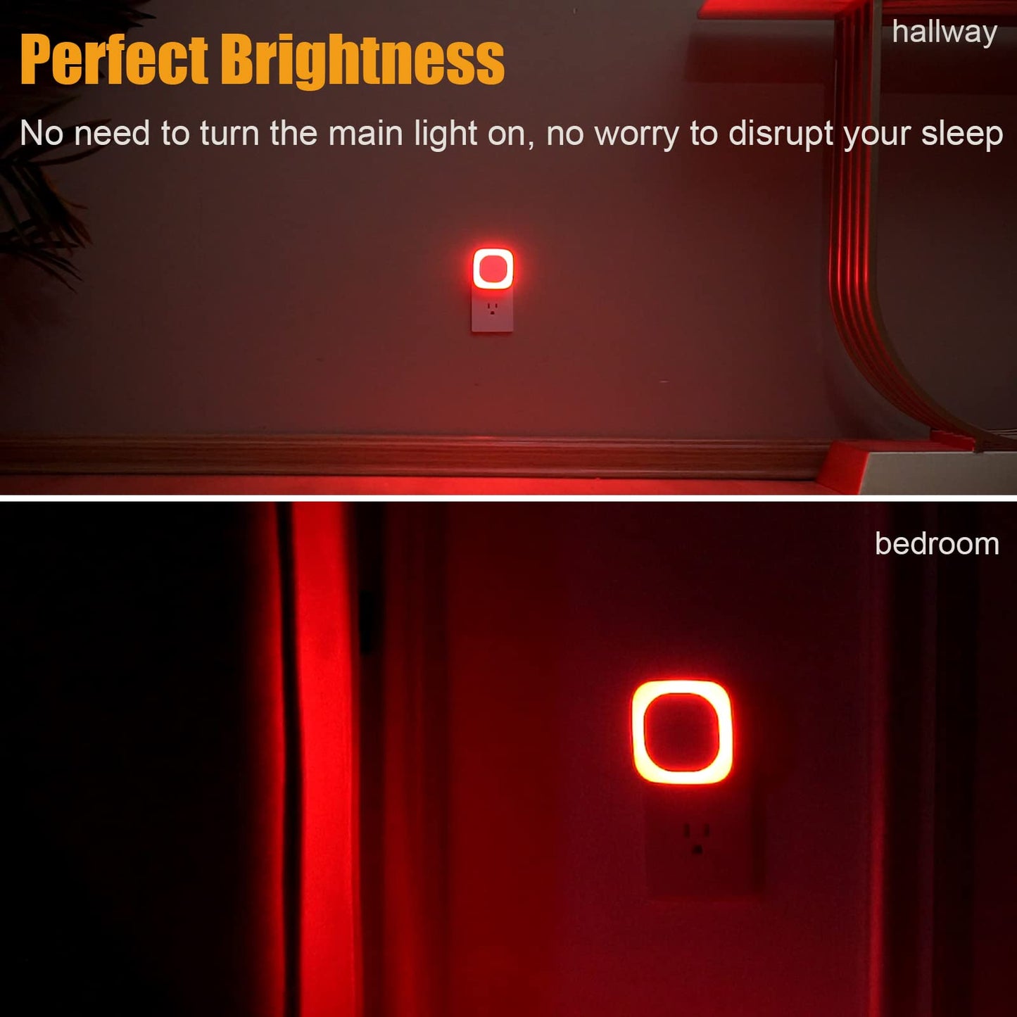 Luz Nocturna LED YUNLEX Roja con Sensor Automático y Brillo Regulable para Baño, Pasillo y Cocina